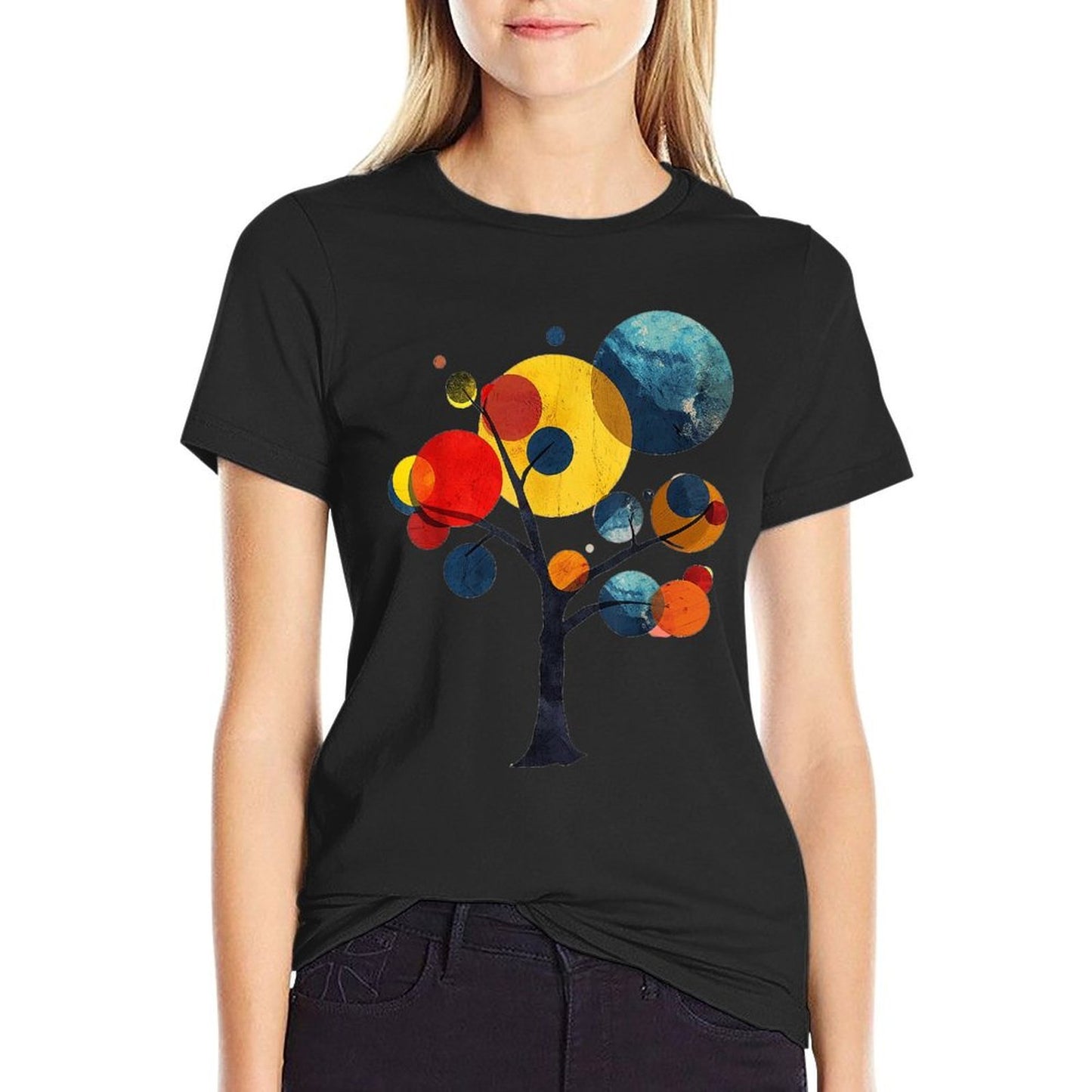 @rtY Geometric Tree Colorful Art Abstract Graphic Geometric, Small, White Durable T-Shirt