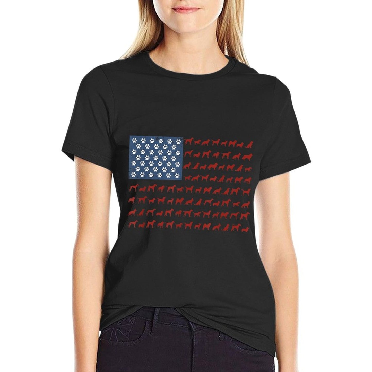 American Dogs And Paws 4th of July Ribbed Collar T-Shirt