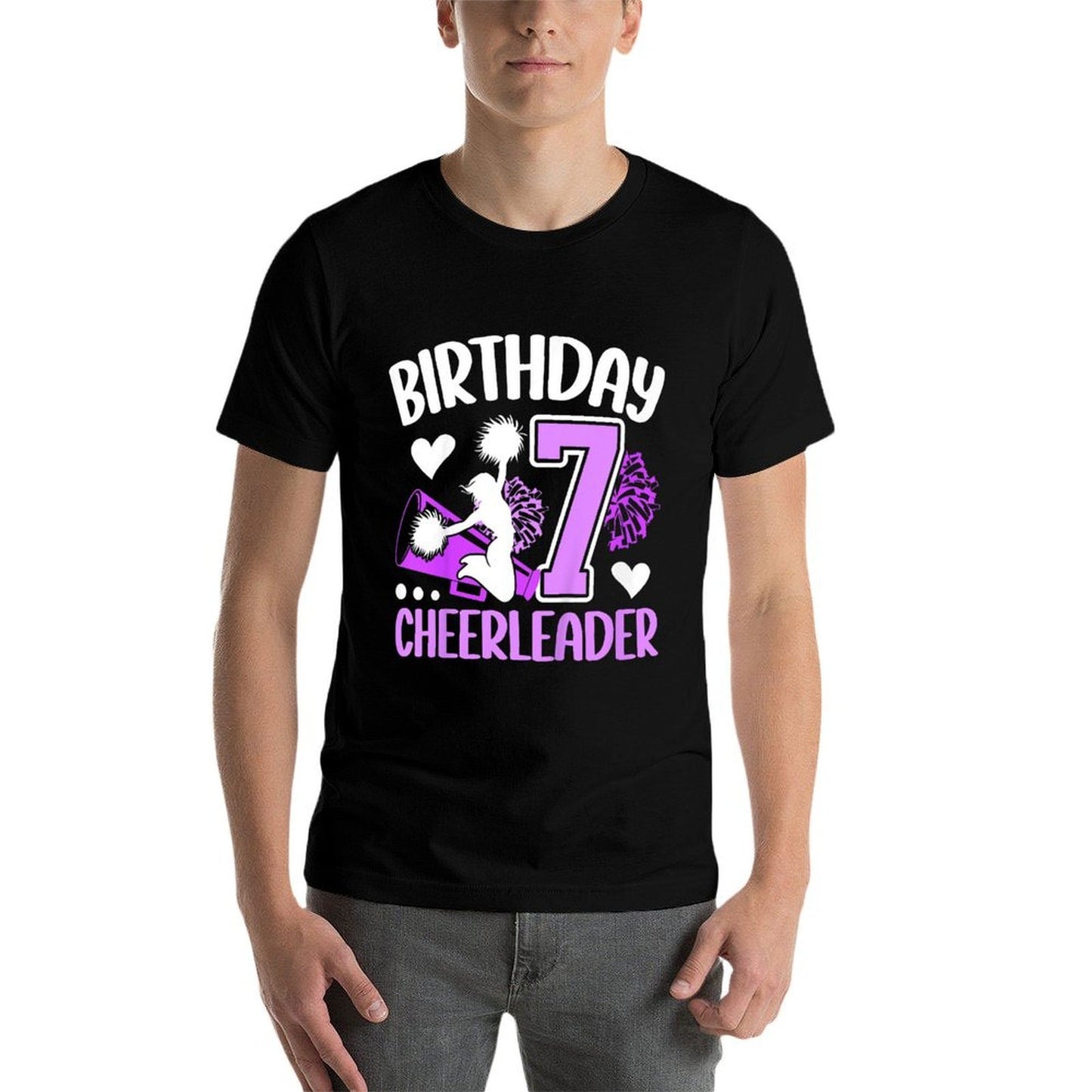 Kids 7th Cheer Birthday Party Seven Year Old Cheer Girl Tagless Design T-Shirt