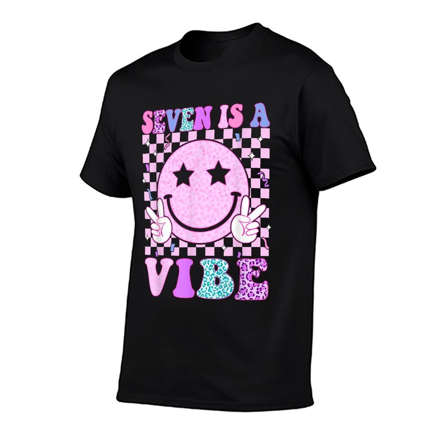 Groovy Seven Is A Vibe 7th Birthday Boys Girls 7 Years Old  Wrinkle-resistant T-Shirt