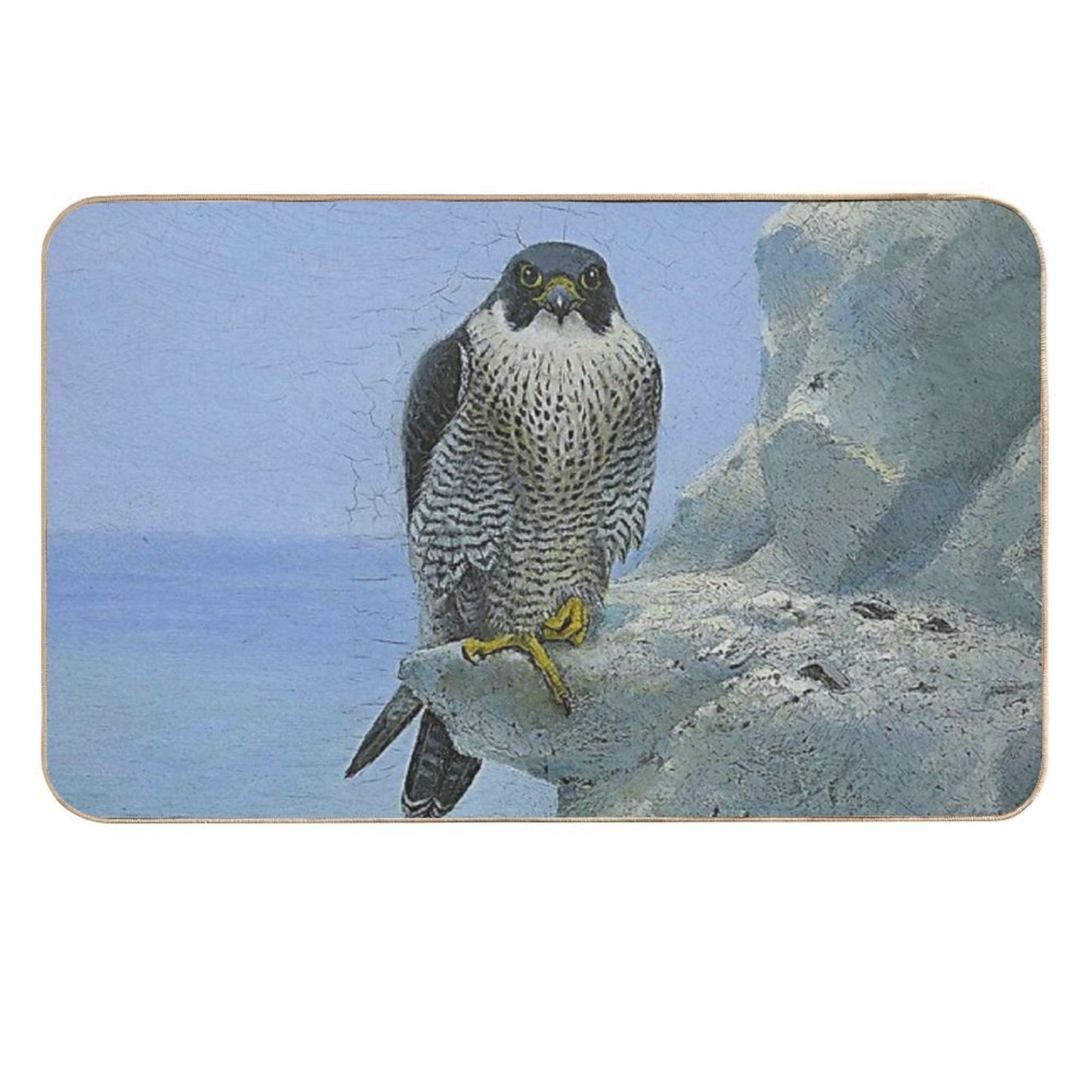 1896 A Peregrine Falcon on A Chalk Cliff Portrait Wilderness Oil on Canvas Painting Print by George Edward Lodge Fade-Resistant Bath Mat