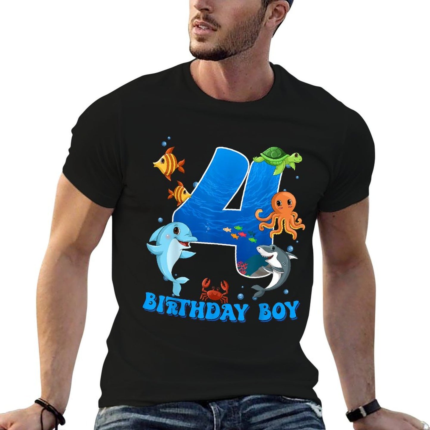 4th Birthday Party Ocean 4 Year Old Sea Fish Birthday Boy Vintage-inspired T-Shirt