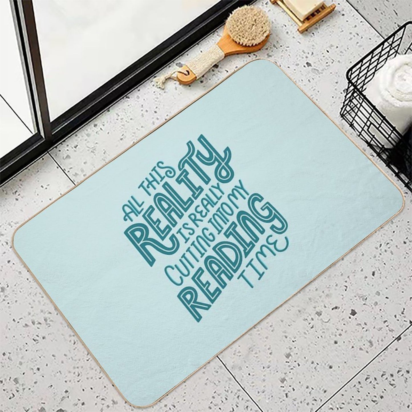 Reality Vs. Reading Book Nerd Quote Lettering Pet-Safe Bath Mat