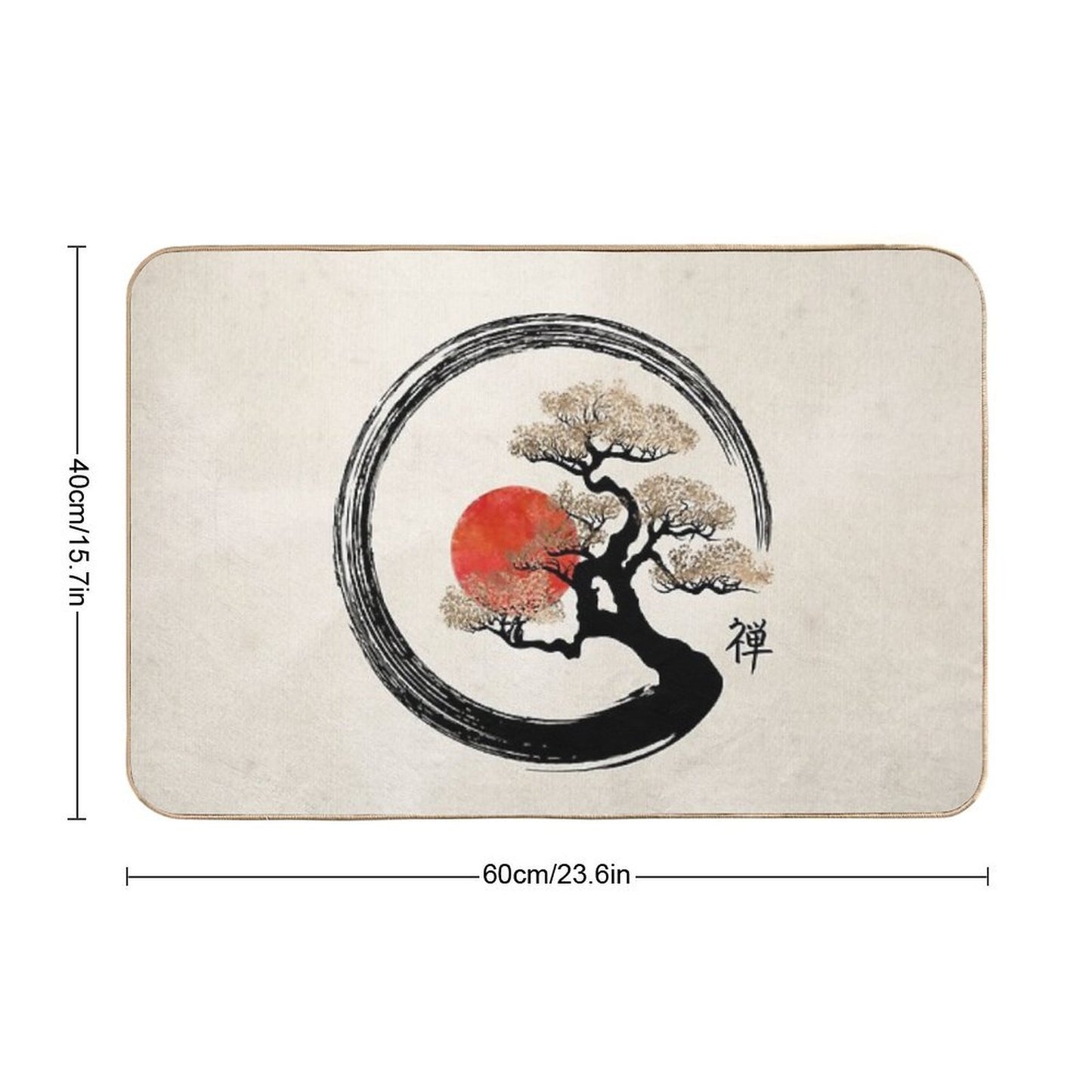 Enso Circle And Bonsai Tree on Canvas  Fade-Resistant Bath Mat