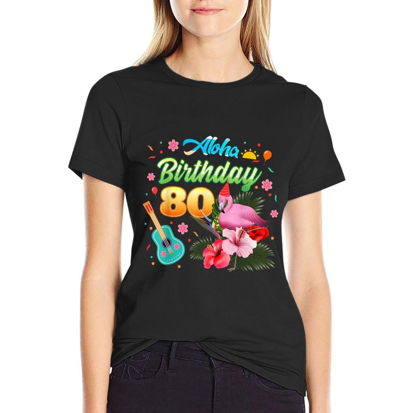 Aloha Hawaii 80 Year Old Birthday Flamingo Hawaiian 80th Affordable Price T-Shirt