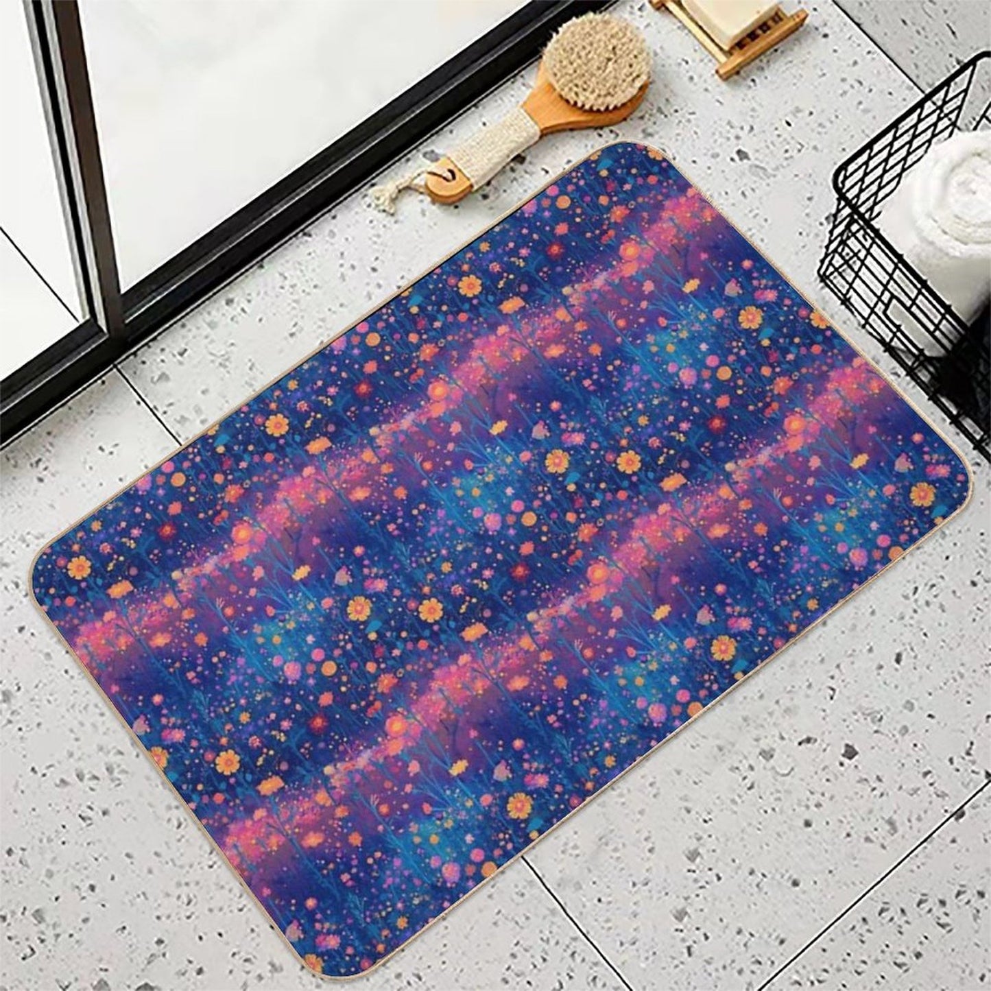 Field of Neon Cosmic Wildflowers Non-Slip Bath Mat