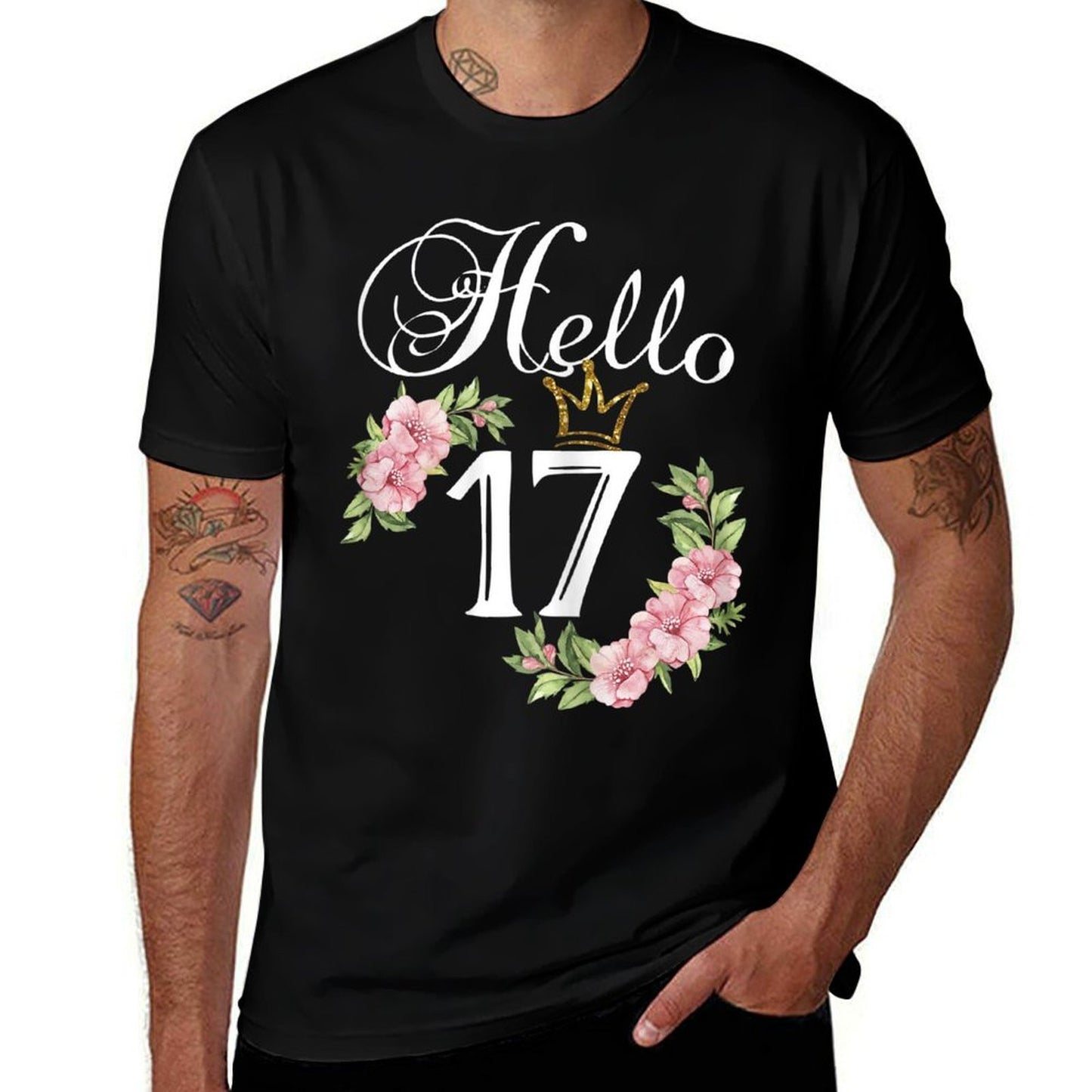 Womens Hello 17 with Flowers & Crown 17th Birthday Quick-drying T-Shirt