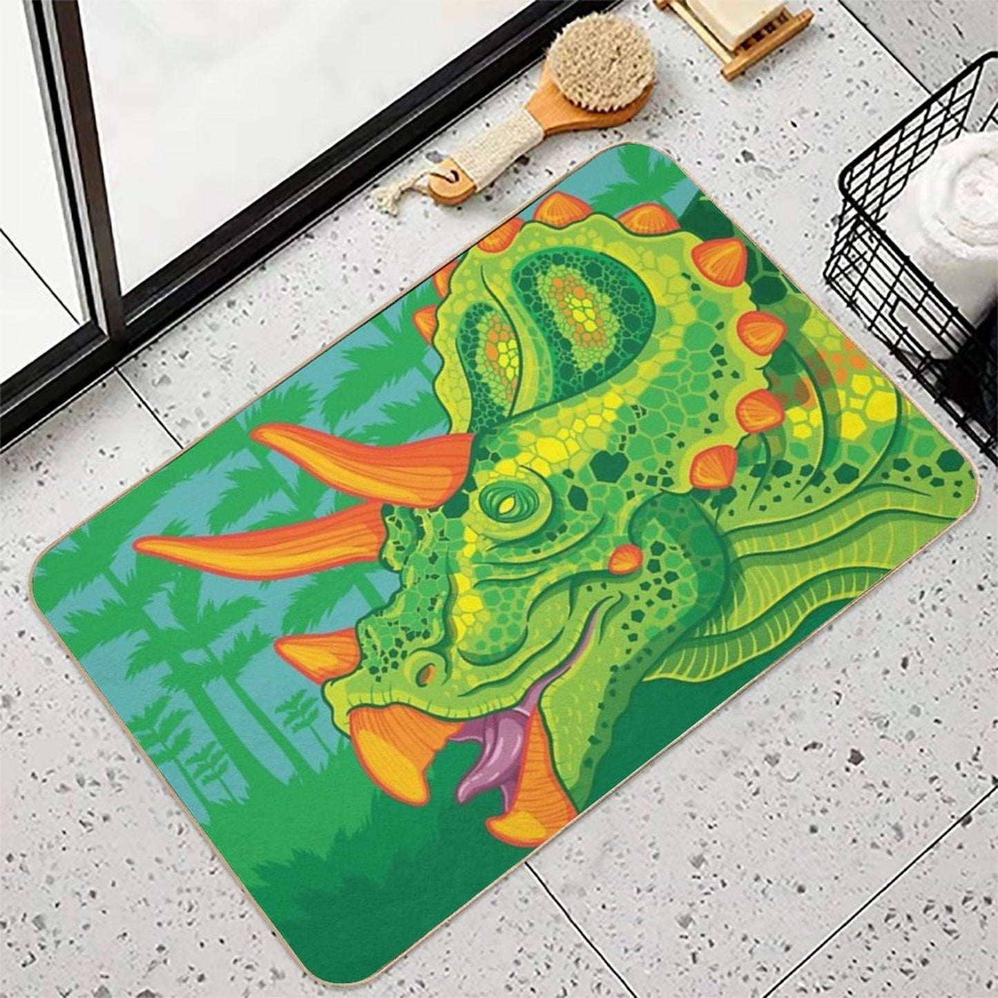 Triceratops (lime) Durable Bath Mat
