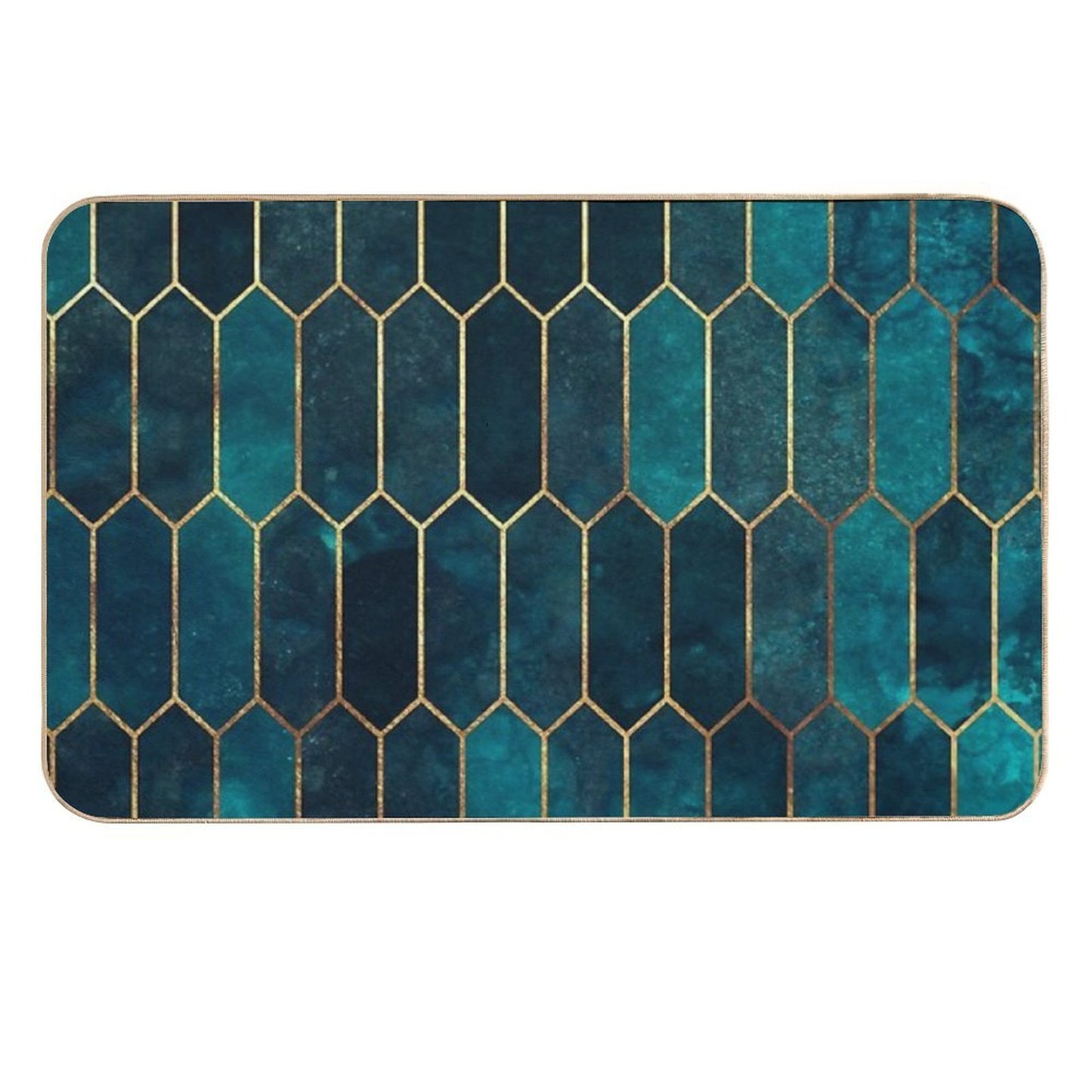 Deep Teal And Blue Gold Pattern Rapid-Drying Bath Mat