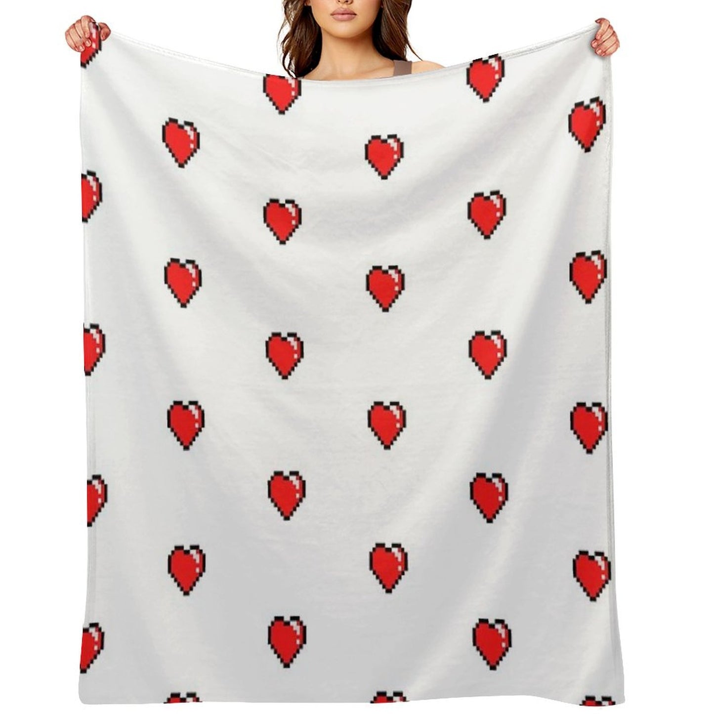 Red Pixel Heart Anti-pilling Throw Blanket