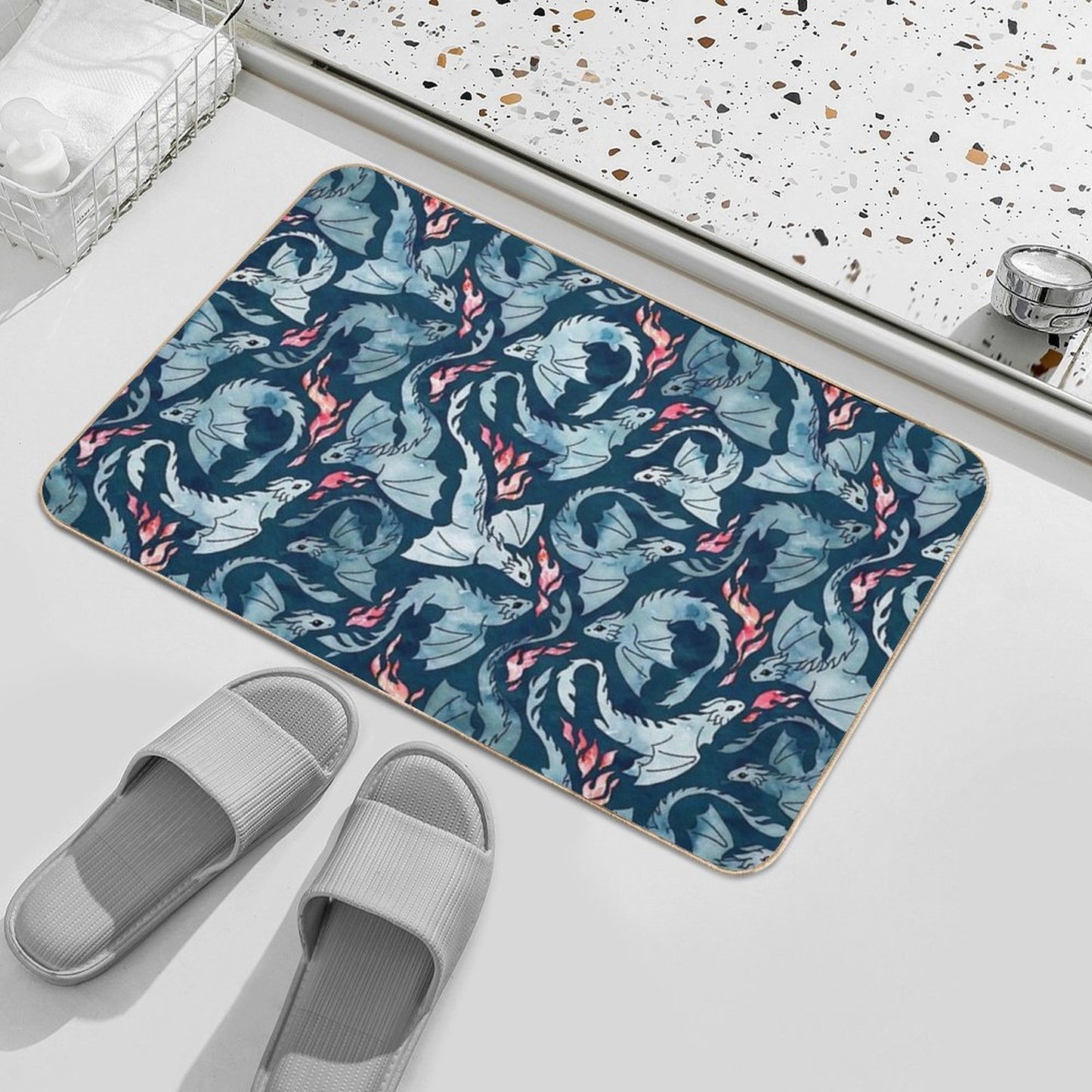 Dragon Fire Dark Blue Anti-Trip Bath Mat