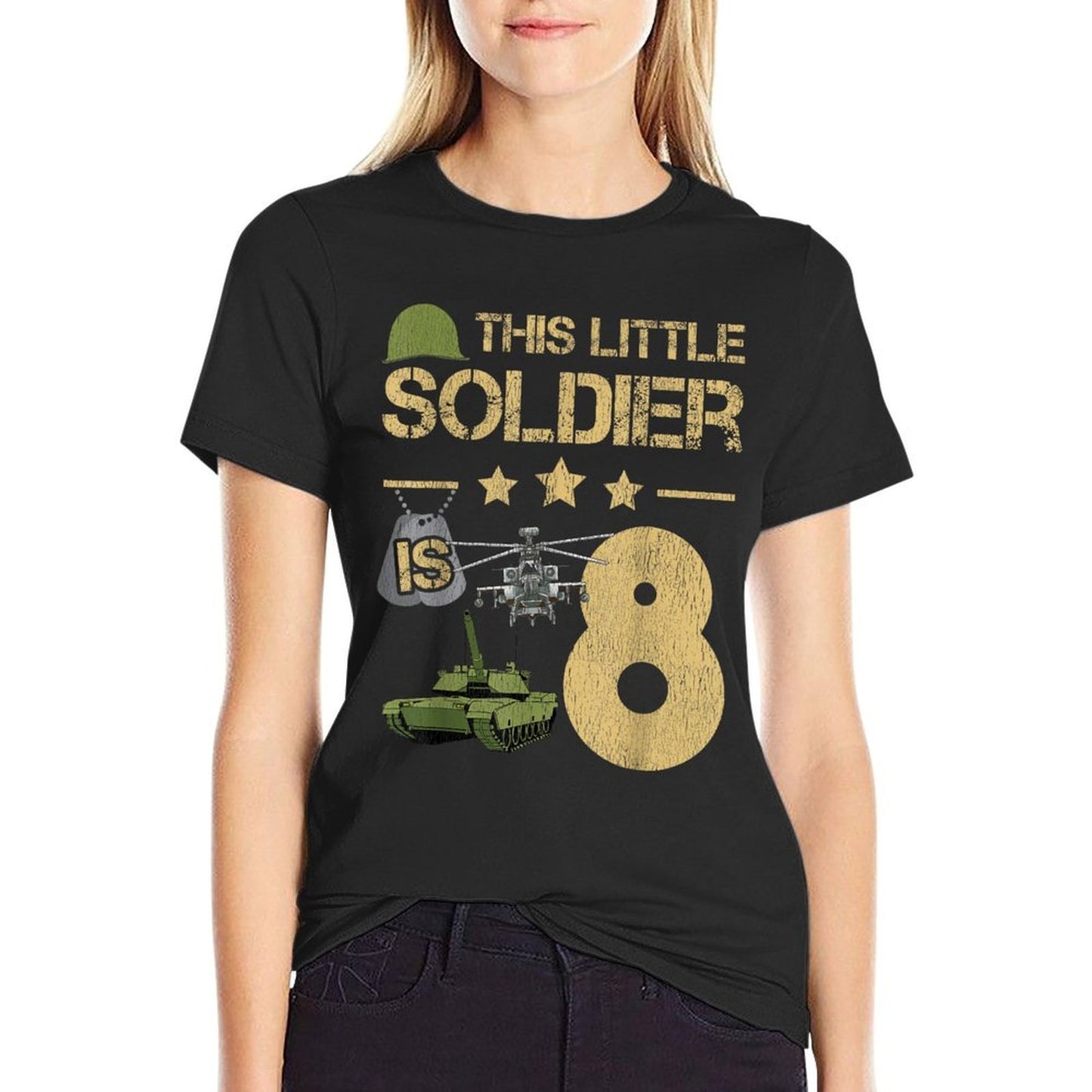 8 Year Old Soldier Birthday Boy 8th Birthday Kids Army Camo Slim-fit Cut T-Shirt