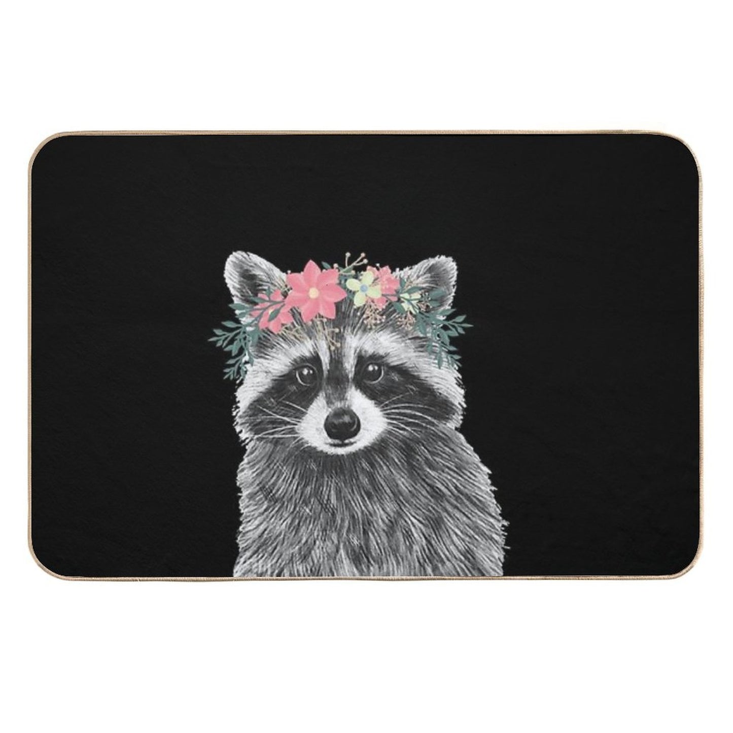 Raccoon Floral Crown Flowers Funny Cute Animal Raccoon Gift  Stain-Proof Bath Mat