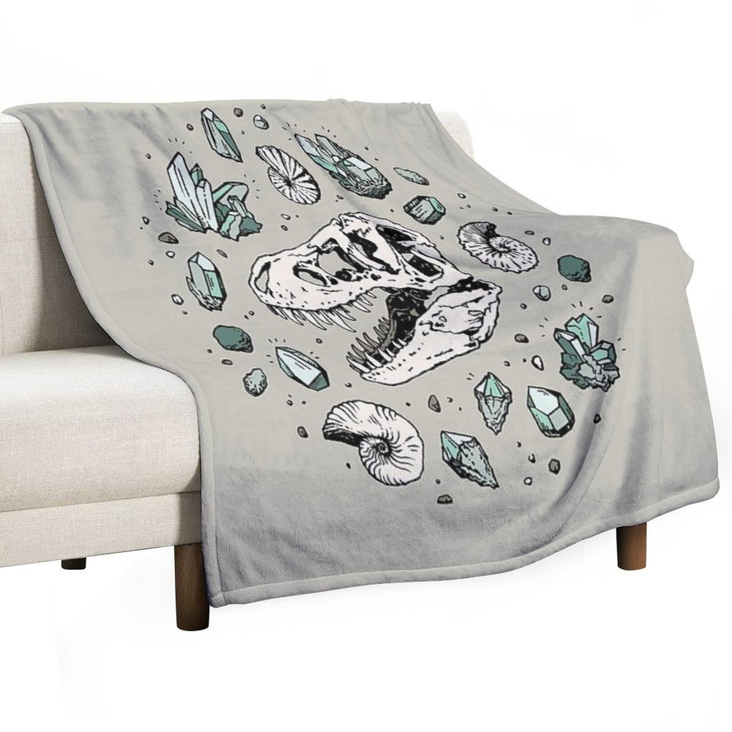 Geo-rex Vortex Aquamarine Dinosaur Skull Fossil Art Gift-ready Throw Blanket