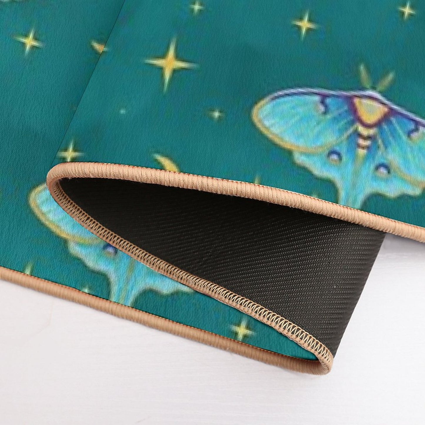 Celestial Luna Moth with Moons & Stars Teal Repositionable Bath Mat