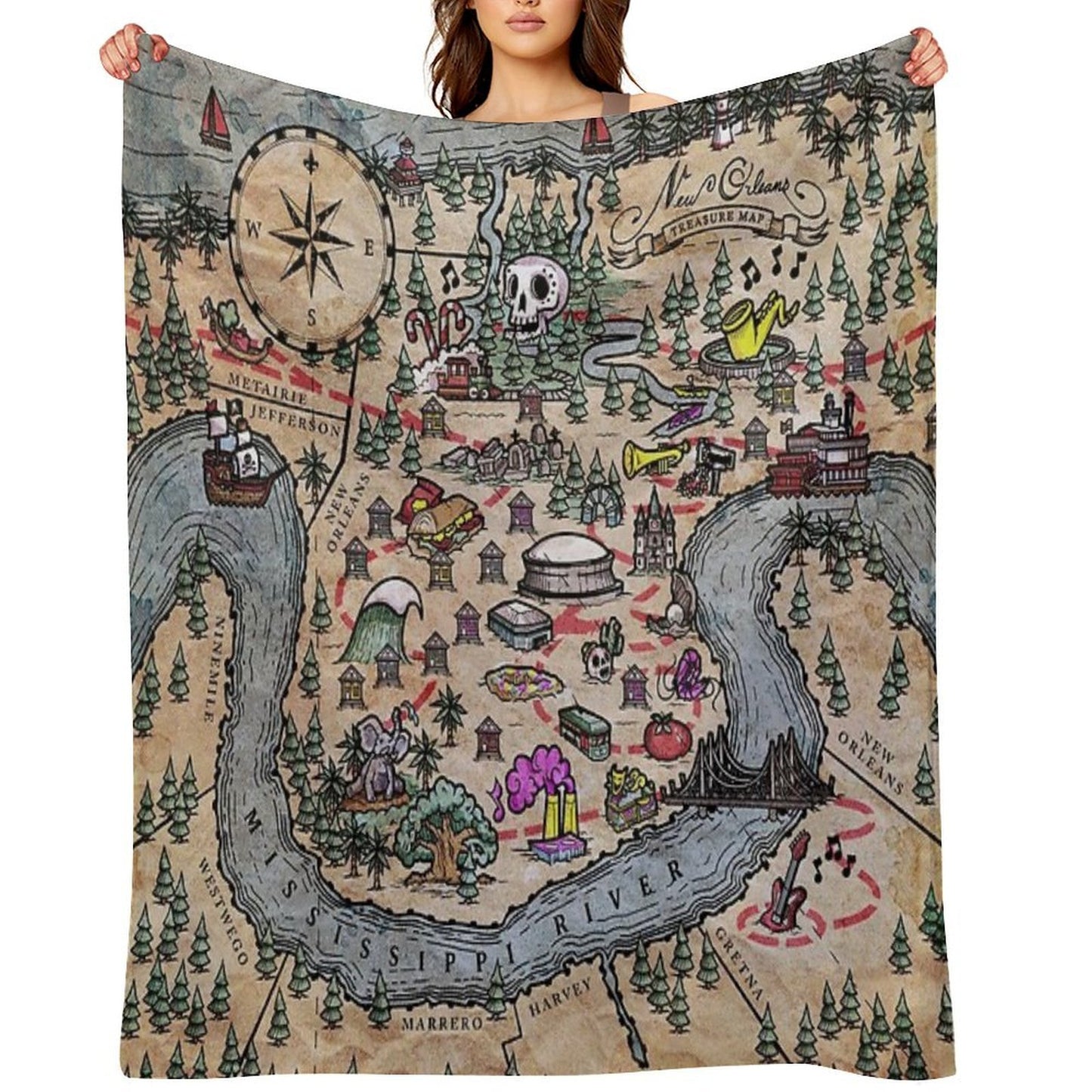 New Orleans Treasure Map Quick-dry Throw Blanket