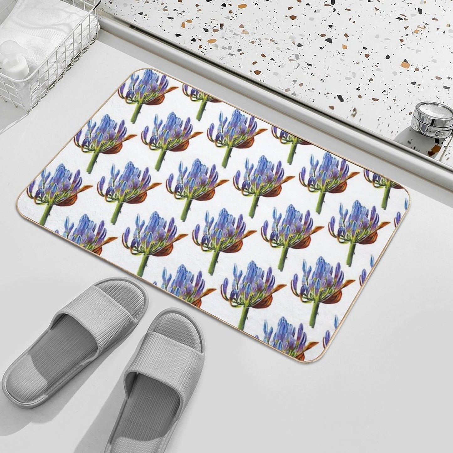 Vibrant Bloom – Purple & Blue Buds Pet-Safe Bath Mat