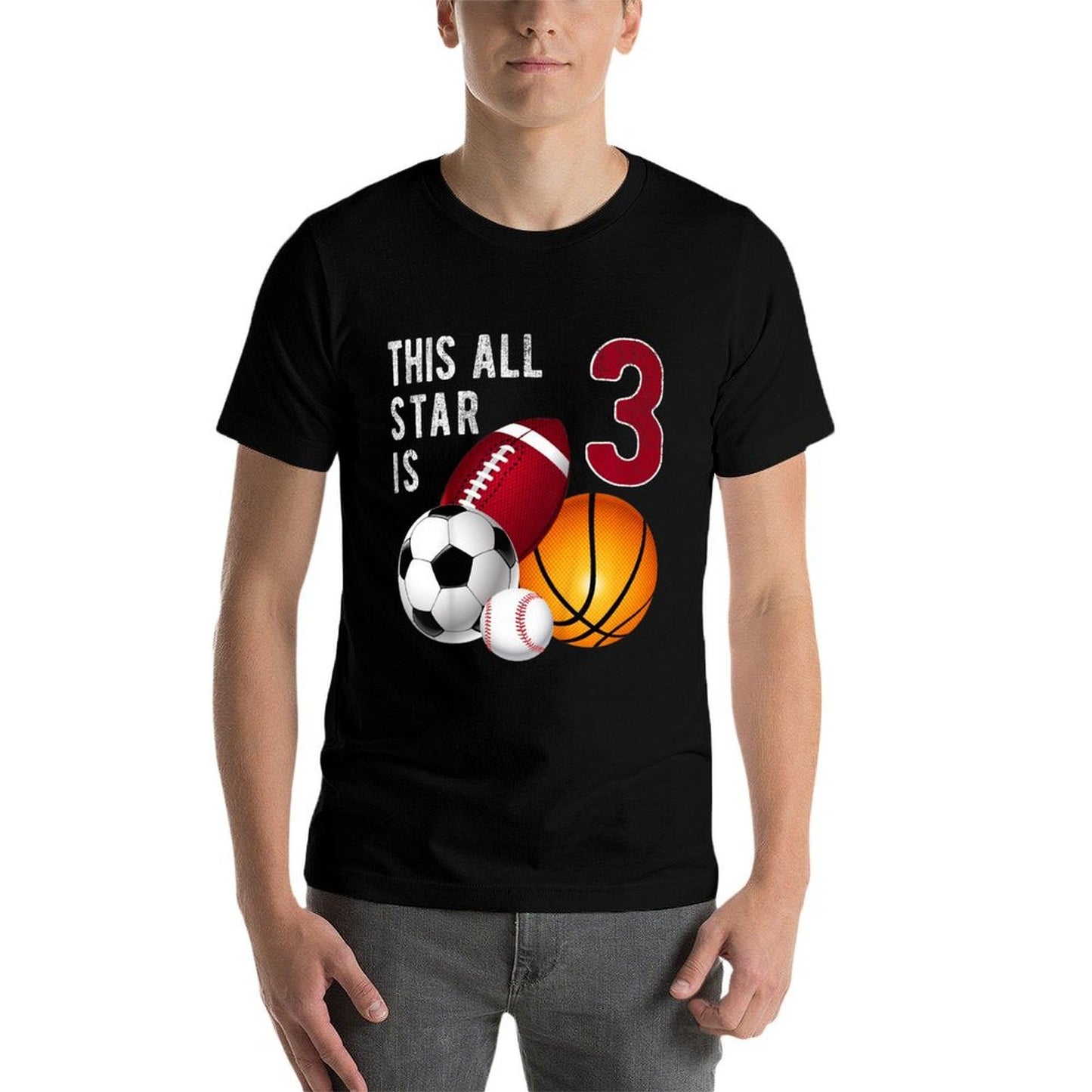 Kids This All Star Is 3 Years Old Gift For Kids Birthday  Summer-ready Fabric T-Shirt