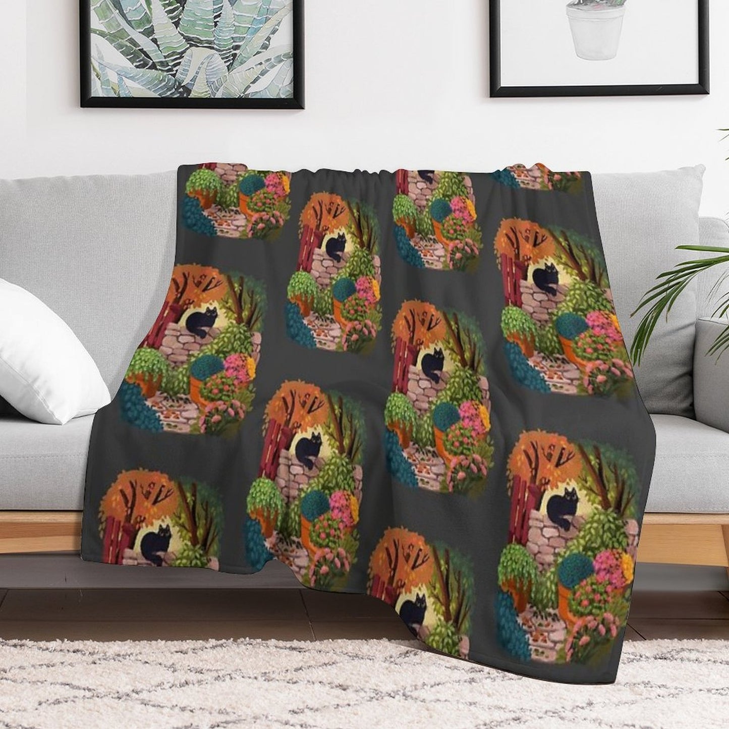 Cat in The Garden Velvety-soft Throw Blanket