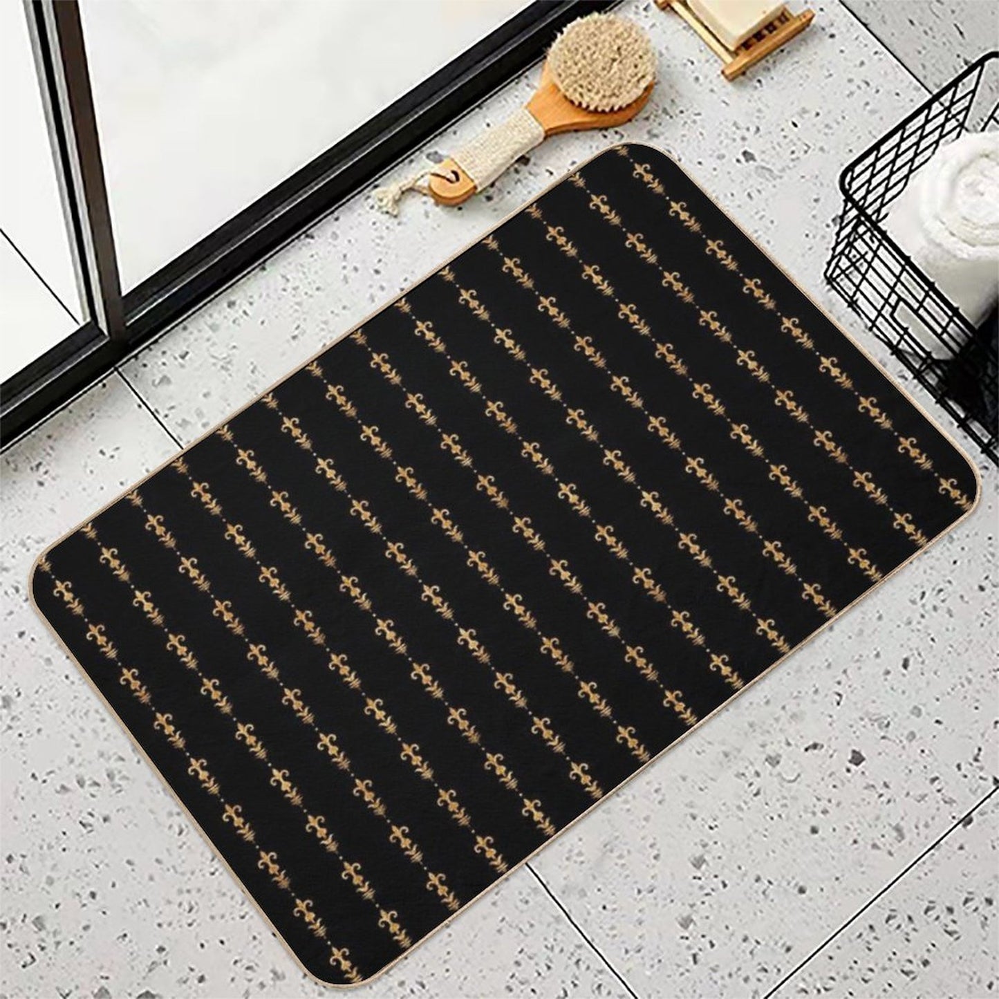 Golden Fleur De Lis on Black Slip-Resistant Bath Mat