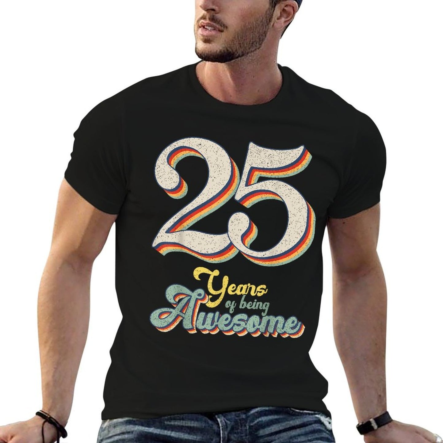 25 Years Of Being Awesome Retro Vintage 25th Birthday Ribbed Collar T-Shirt