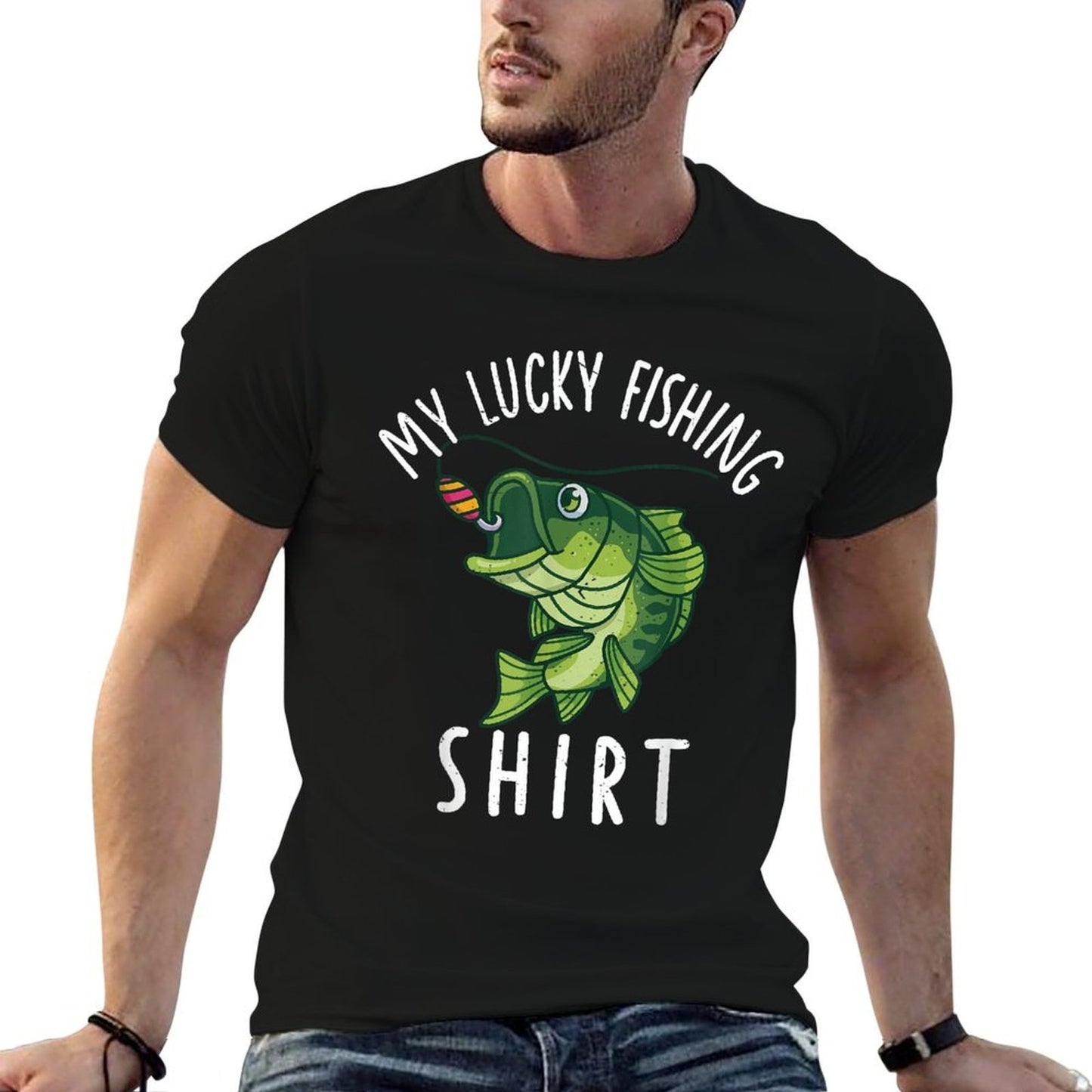 Kids My Lucky Bass Fishing-Shirt Funny Youth Boy Dad Toddler Versatile T-Shirt