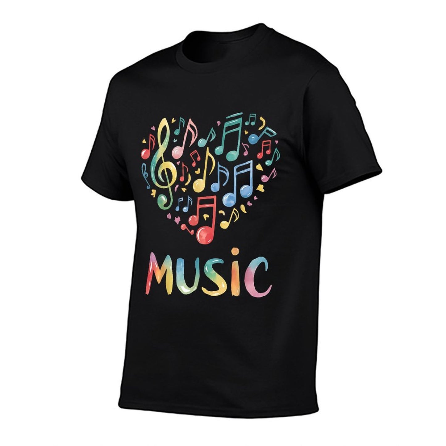 Music Lover Colorful Musical Notes Treble Clef Heart Rolled Sleeves T-Shirt