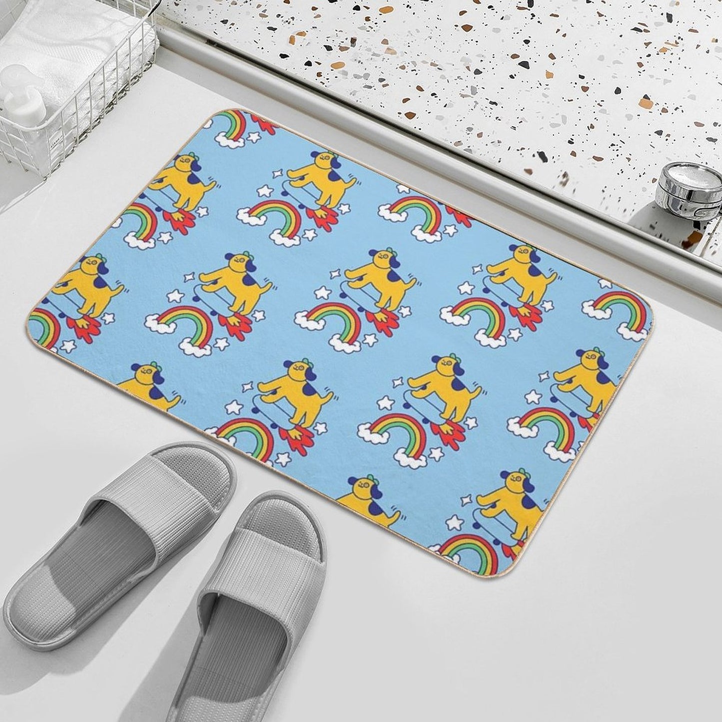 Dog Flying On A Skateboard Pet-Safe Bath Mat