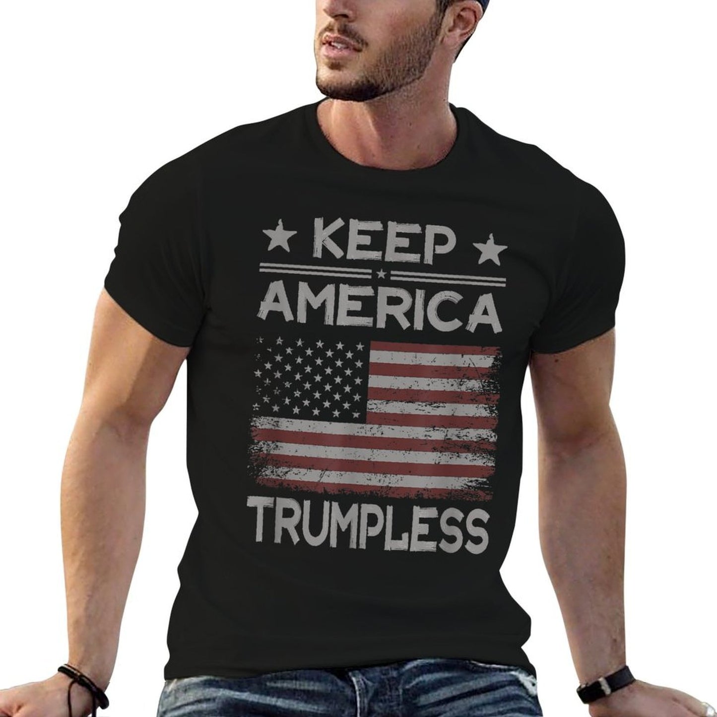 Keep America Trumpless - Anti Trump Distressed American Stretchy T-Shirt