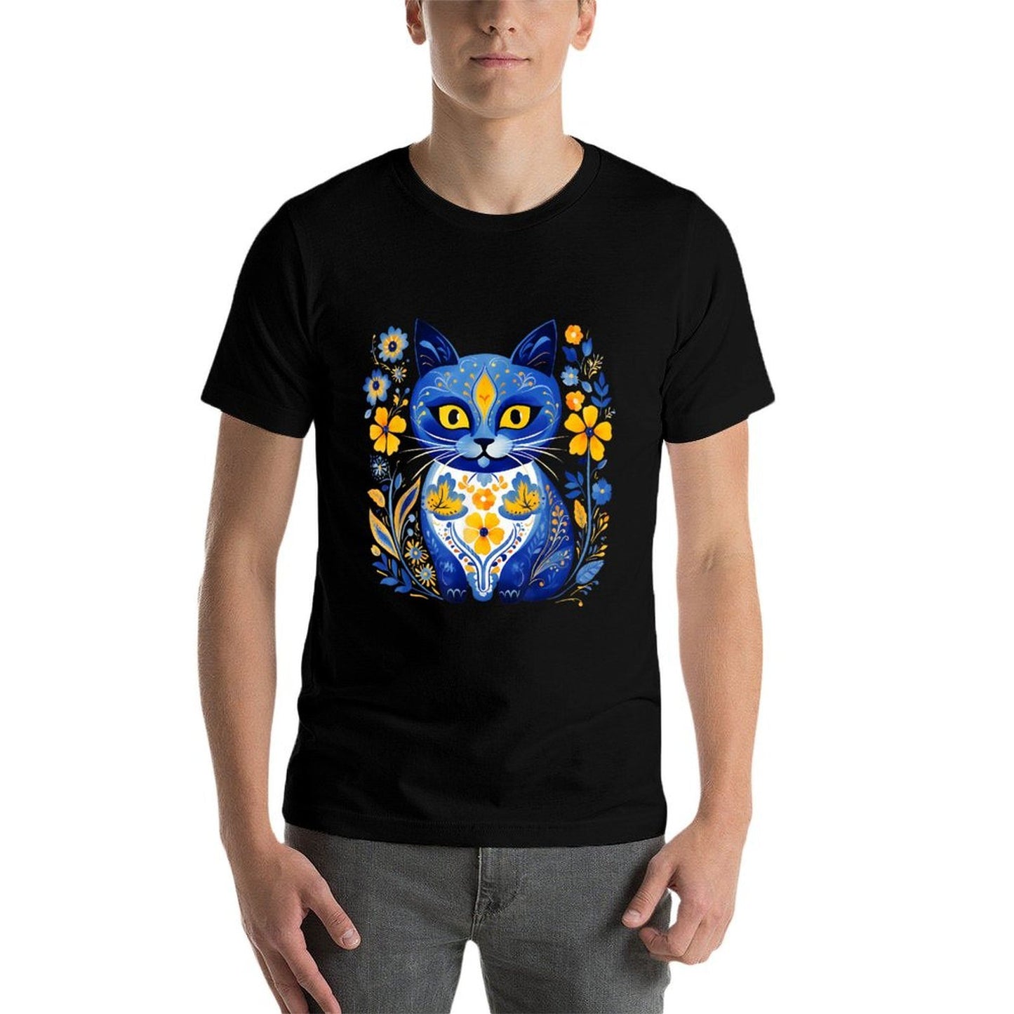 Ukraine Cat Floral Vintage Ukrainian Vyshyvanka Style Comfortable T-Shirt