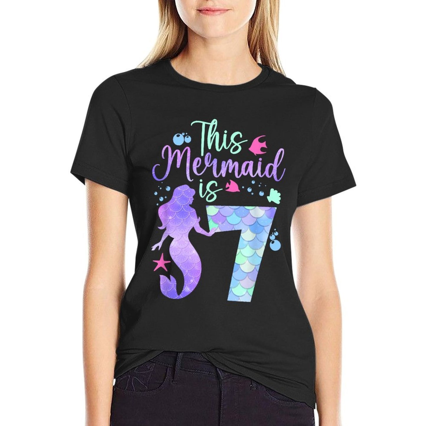 This Mermaid Is 7 Birthday Girls Mermaid Oversized Silhouette T-Shirt