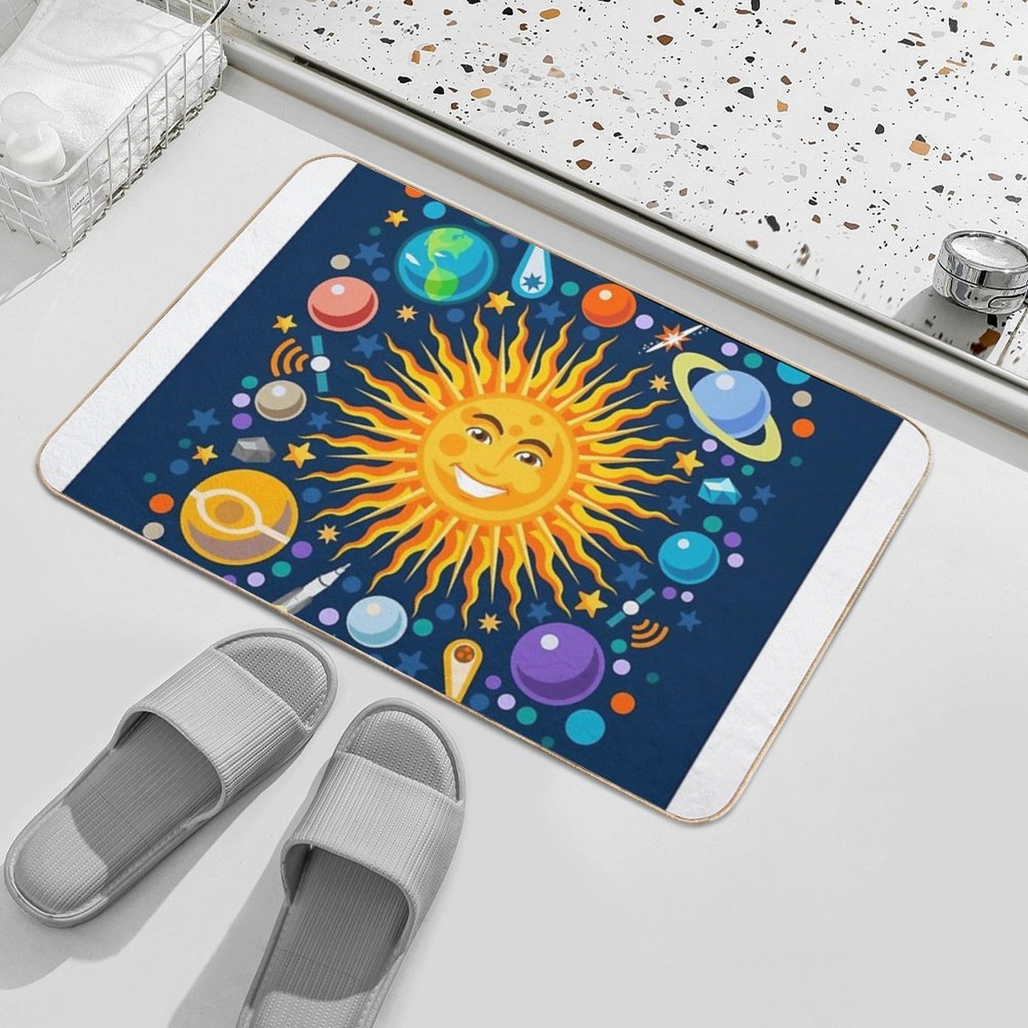 Solar System Smiling Sun Universe Easy Maintenance Bath Mat