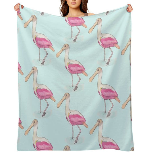 Roseate Spoonbill Bird Species Watercolor Art Compact Throw Blanket
