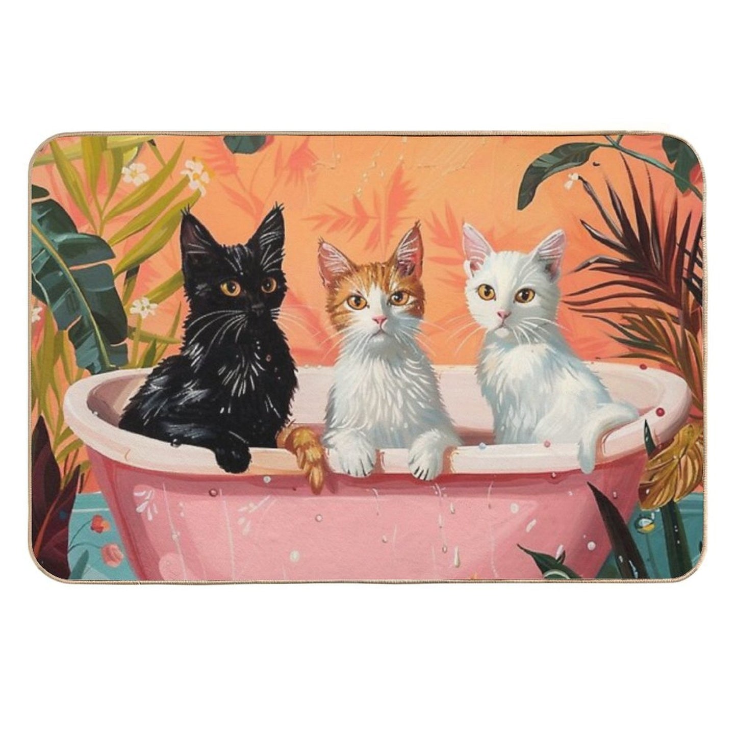 3 Cats In The Bathroom Illustration Long-Lasting Bath Mat