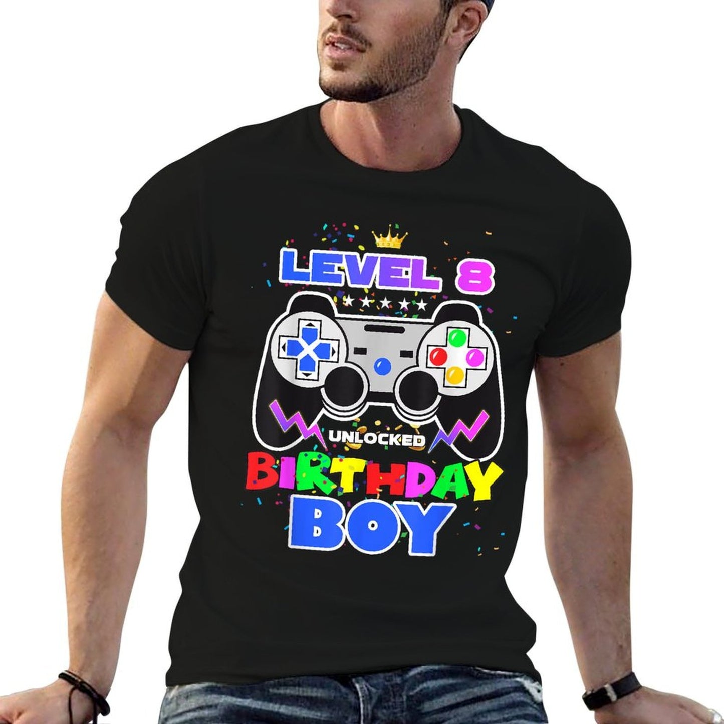 Level 8 Unlocked Birthday Boy Video Game 8th Birthday Gamer Heathered Texture T-Shirt