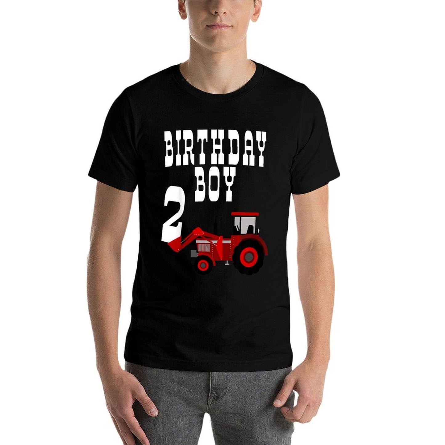 Kids Red Farm Tractor Birthday Boy 2 Year Old Party Two Versatile T-Shirt