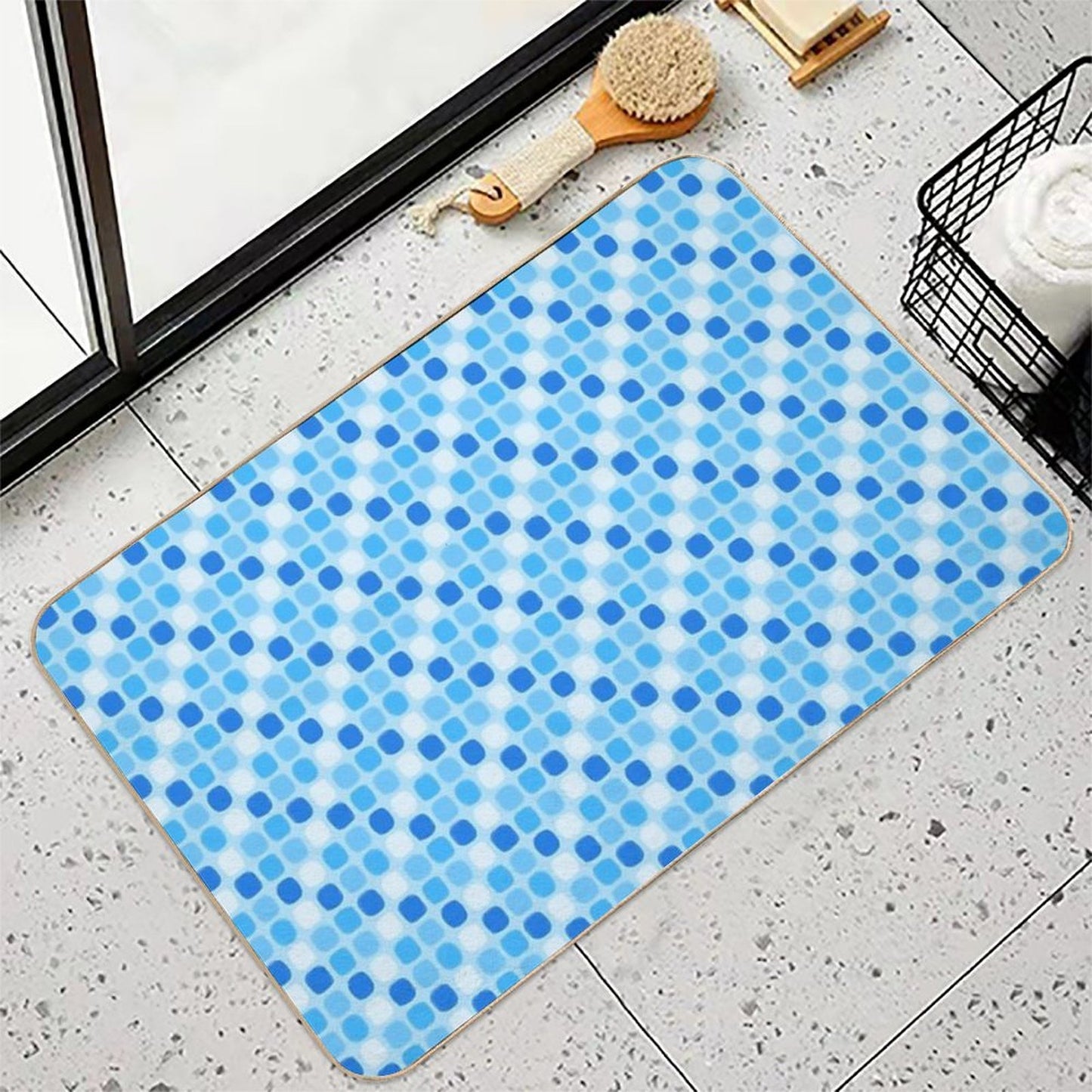Simple Design - Blue Square Pattern Slip-Resistant Bath Mat