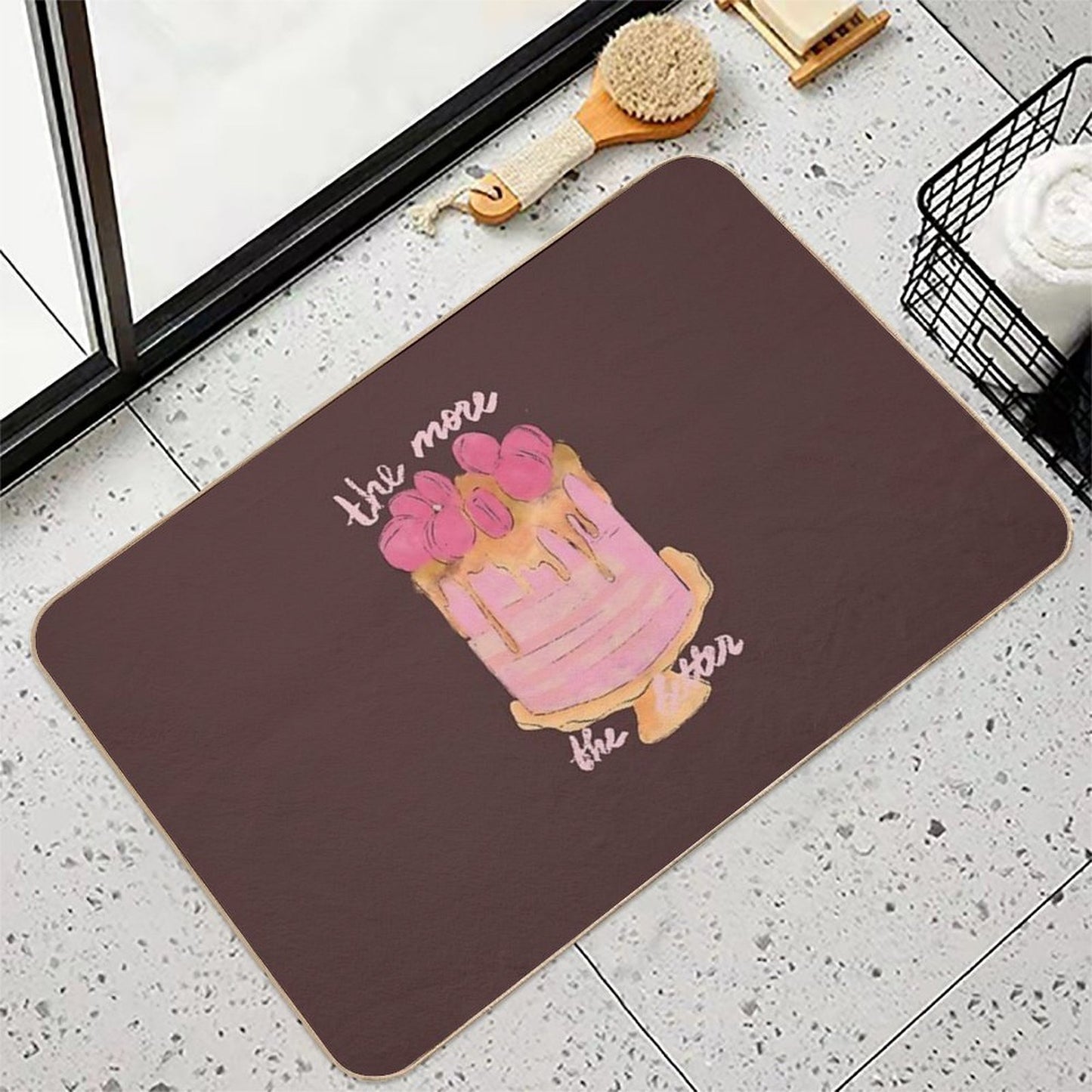 Cute Watercolor Cake in Pink for Sweet Tooth Slip-Resistant Bath Mat