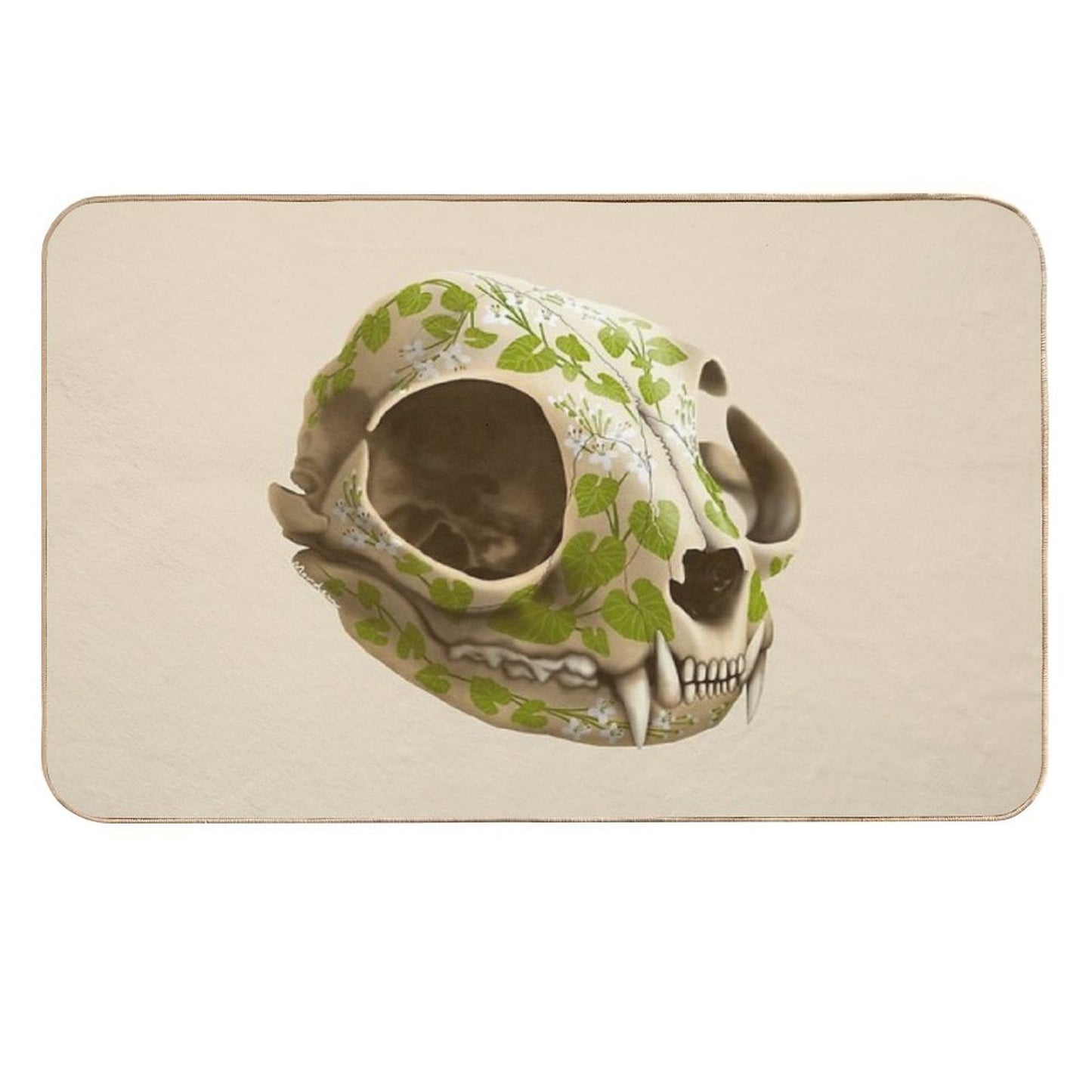 Cat Skull Decorated with Wasabi Flowers Non-Slip Bath Mat