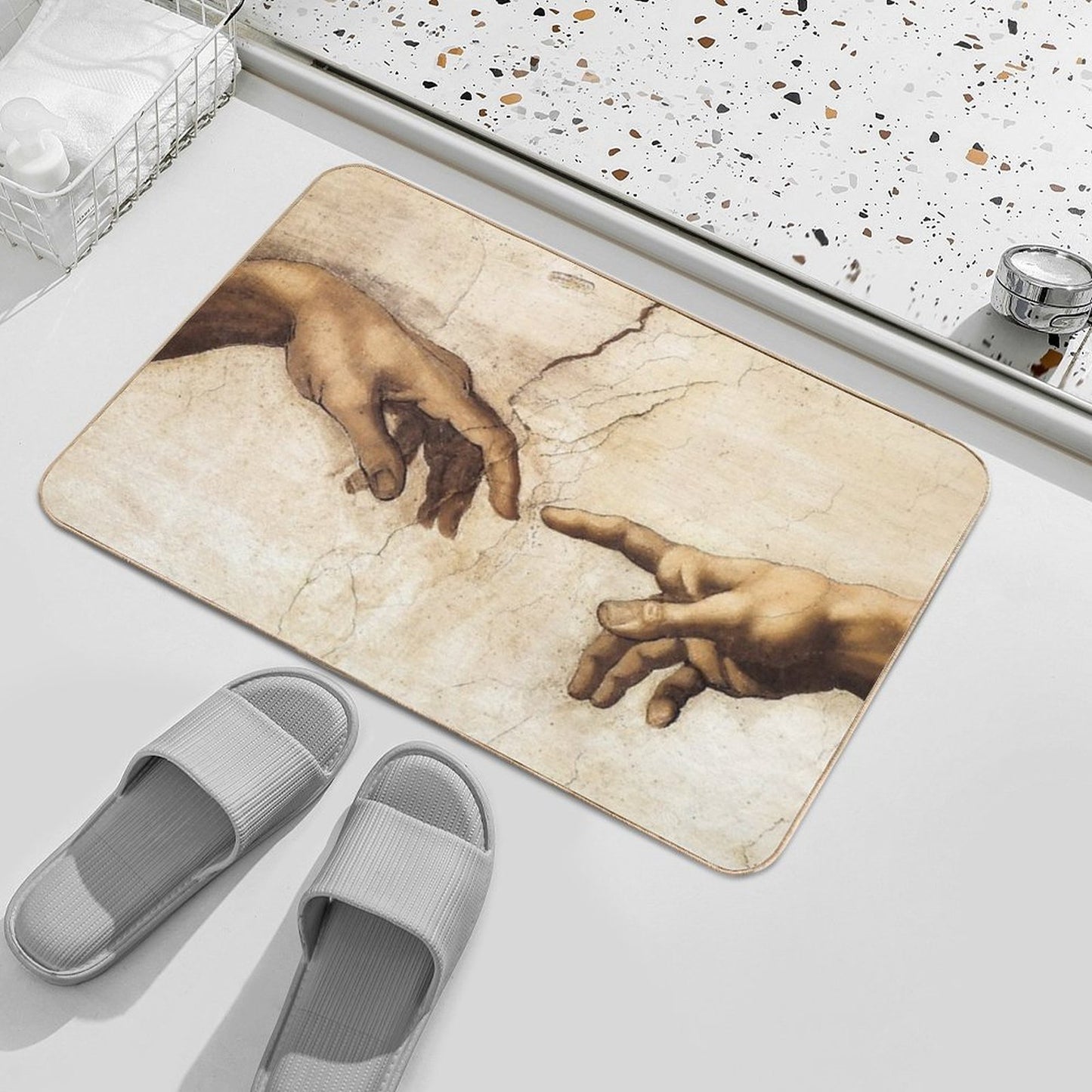 The Creation of Adam Michelangelo Painting Repositionable Bath Mat