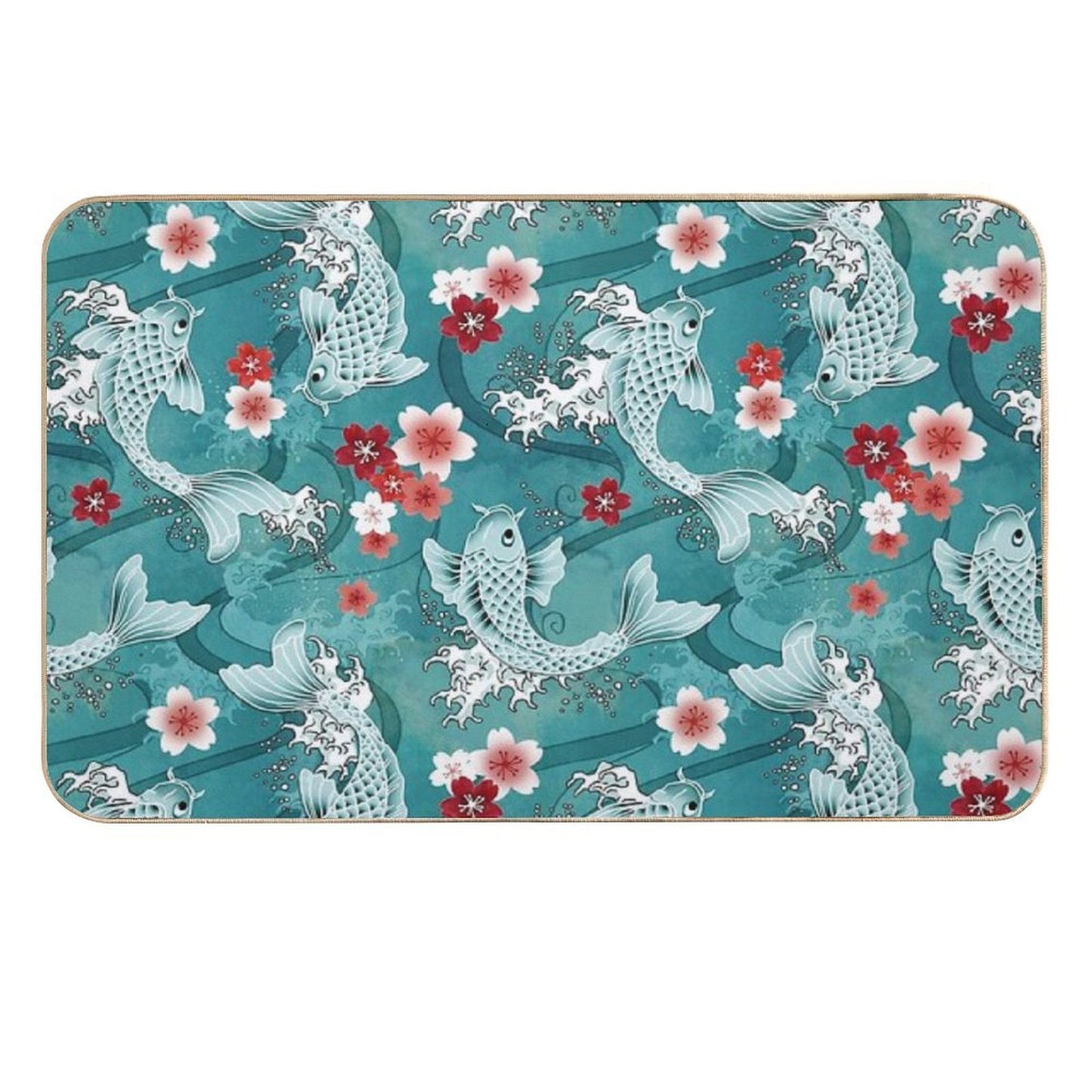 Koi Sakura Blossom in Turquoise Easy To Clean Bath Mat