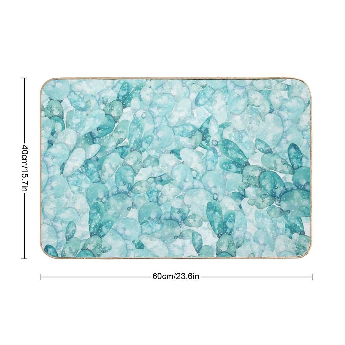 Green Cactus Pattern Watercolor Dirt-Trapping Bath Mat