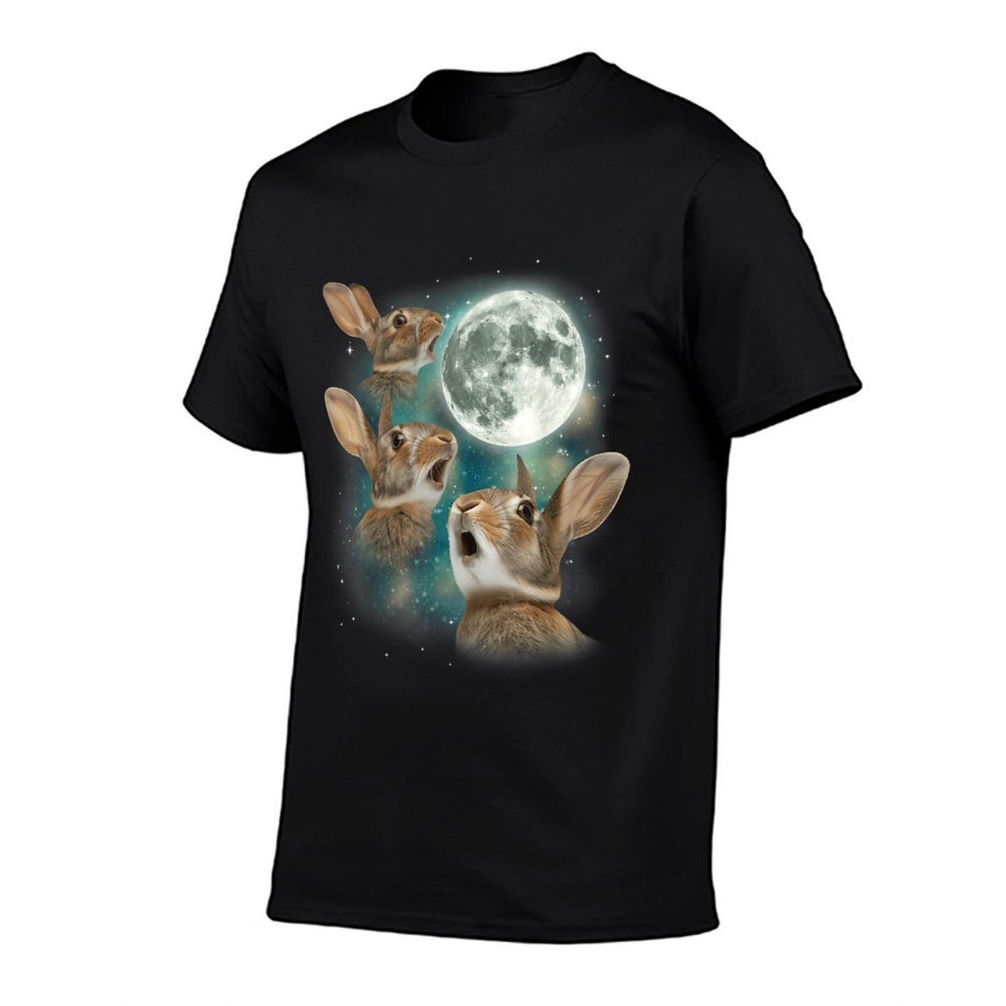 Three Bunny Moon 3 Rabbit Meme Humorous Cute Wildlife High-quality Stitching T-Shirt