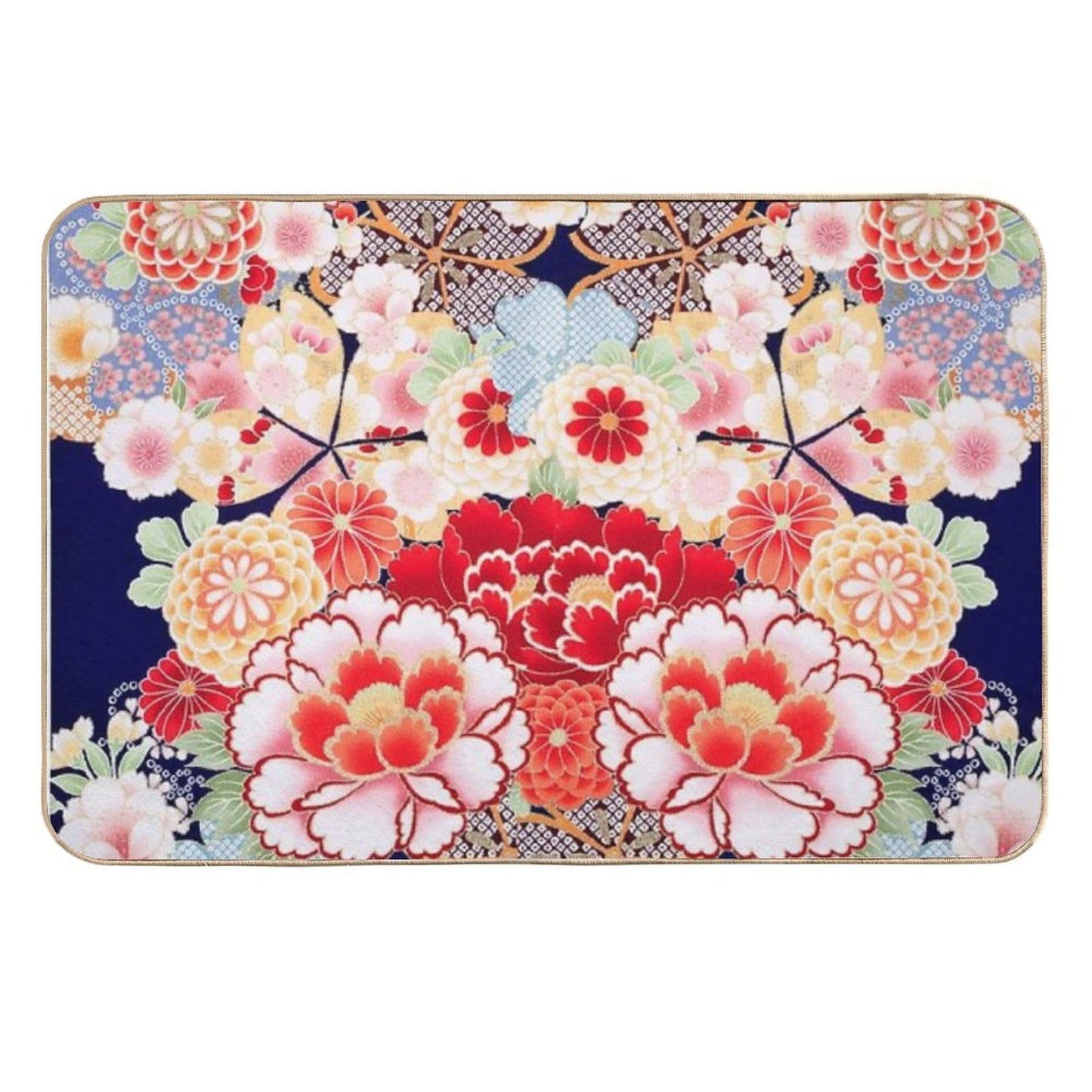 ANTIQUE JAPANESE FLOWERS Pink White Wild Roses Kimono Style Floral Long-Lasting Bath Mat