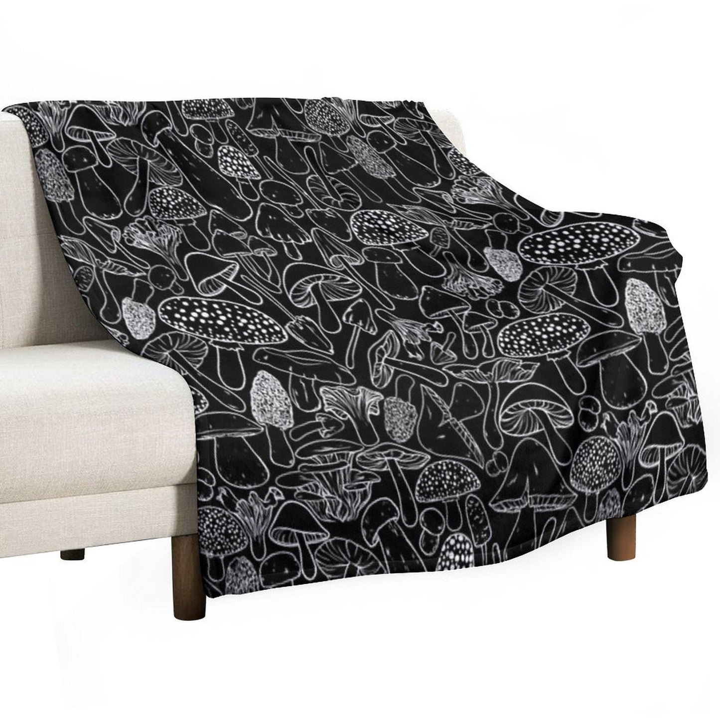 All The Mushrooms on Black Compact Throw Blanket