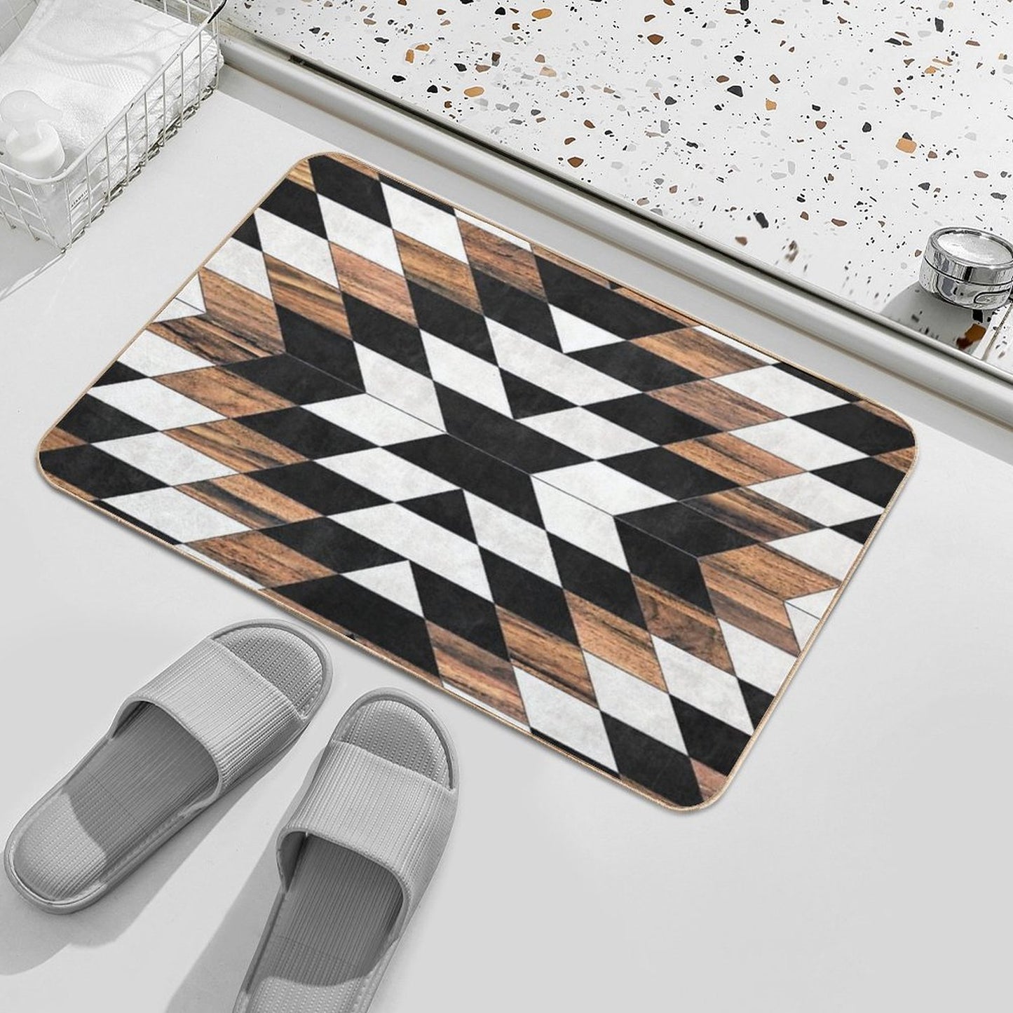 Urban Tribal Pattern No.13 - Aztec - Concrete And Wood Easy To Clean Bath Mat