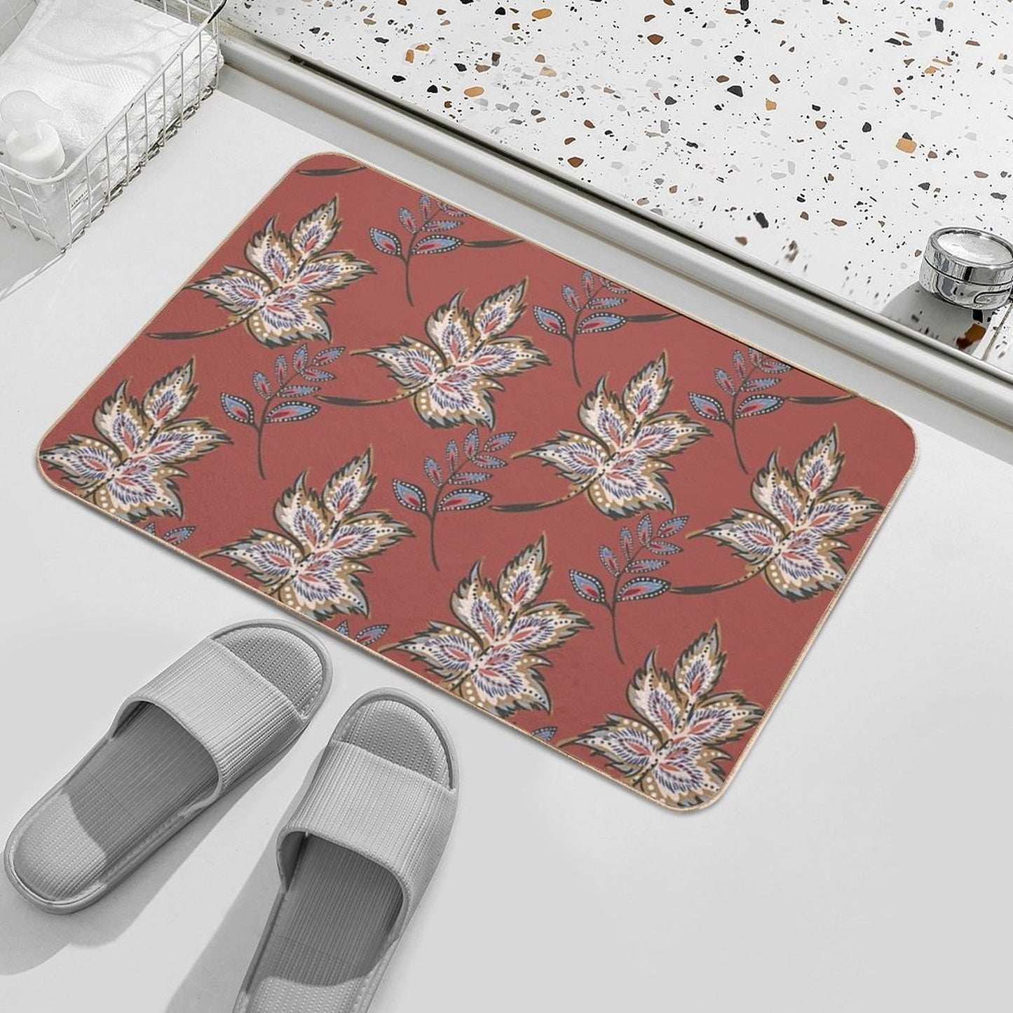 Floral Pattern Of Warm Earth Tones Multi-Purpose Bath Mat
