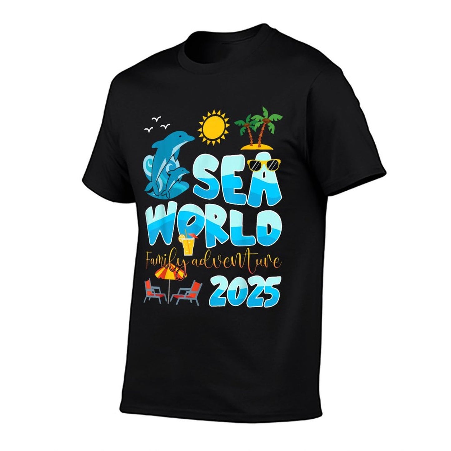 Sea World Dolphin Family Adventure Trip 2025 Spring Break Ribbed Collar T-Shirt