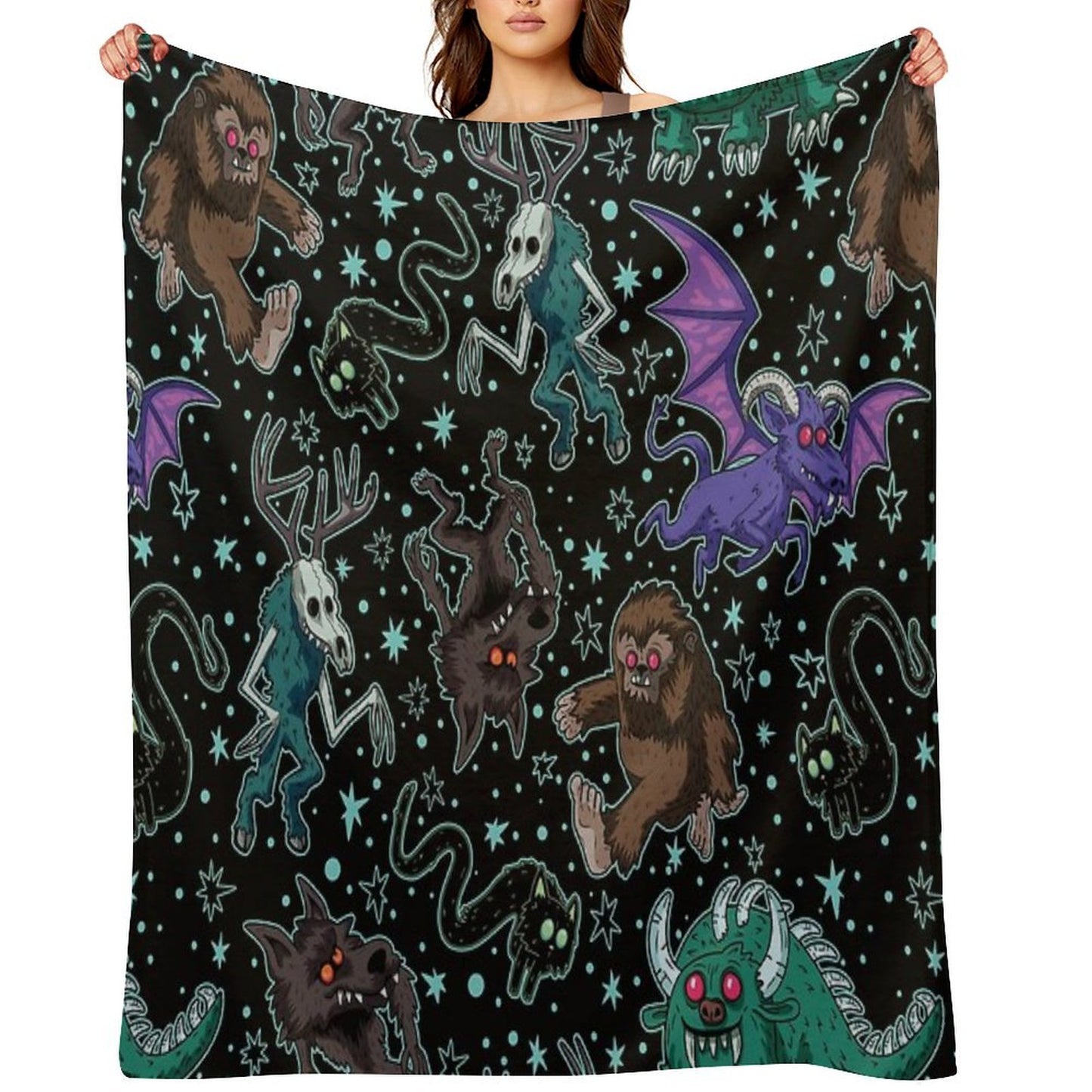 Cryptid Monsters Night Black Comfort Throw Blanket