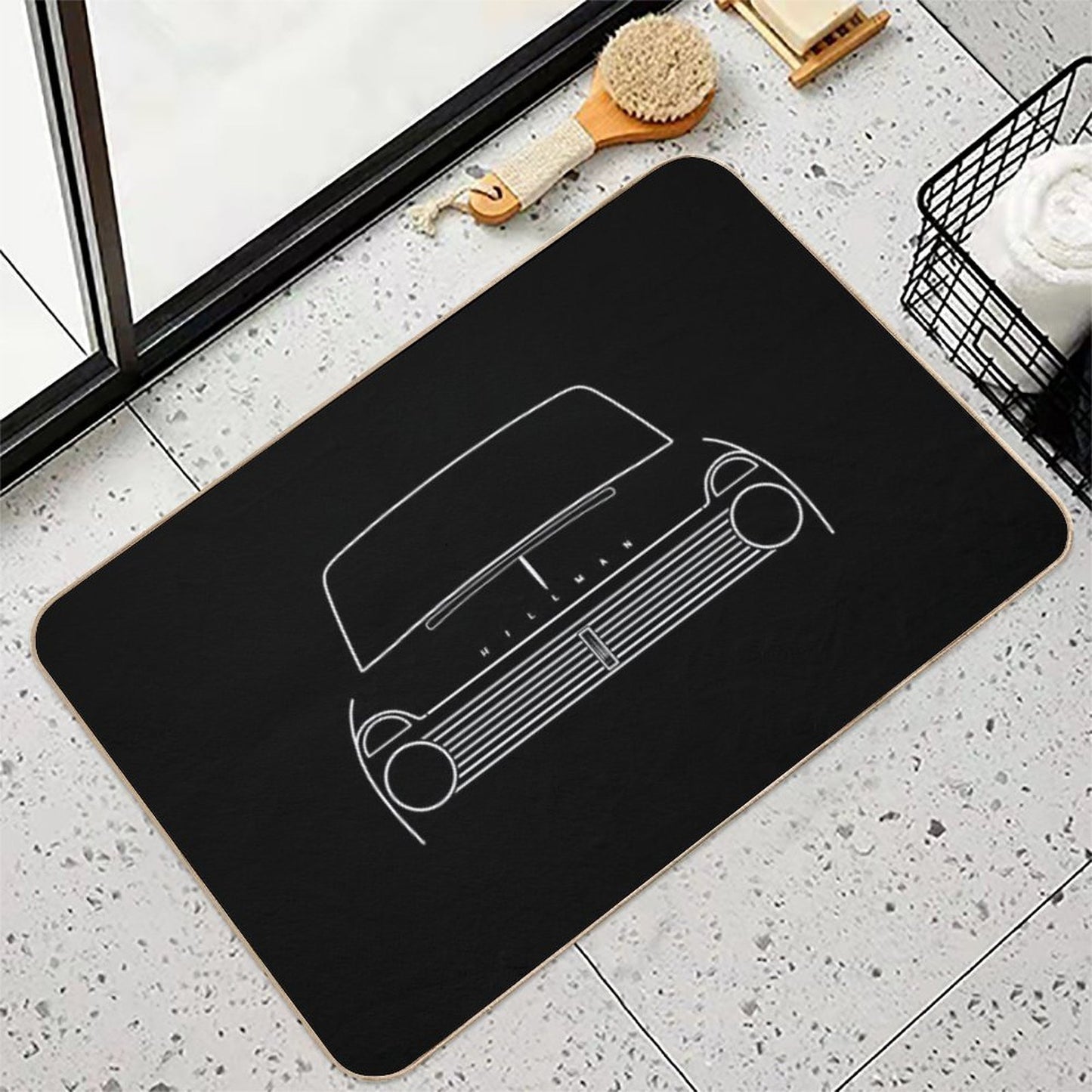Hillman Super Minx Classic 1960s British Car White Outline Graphic Repositionable Bath Mat